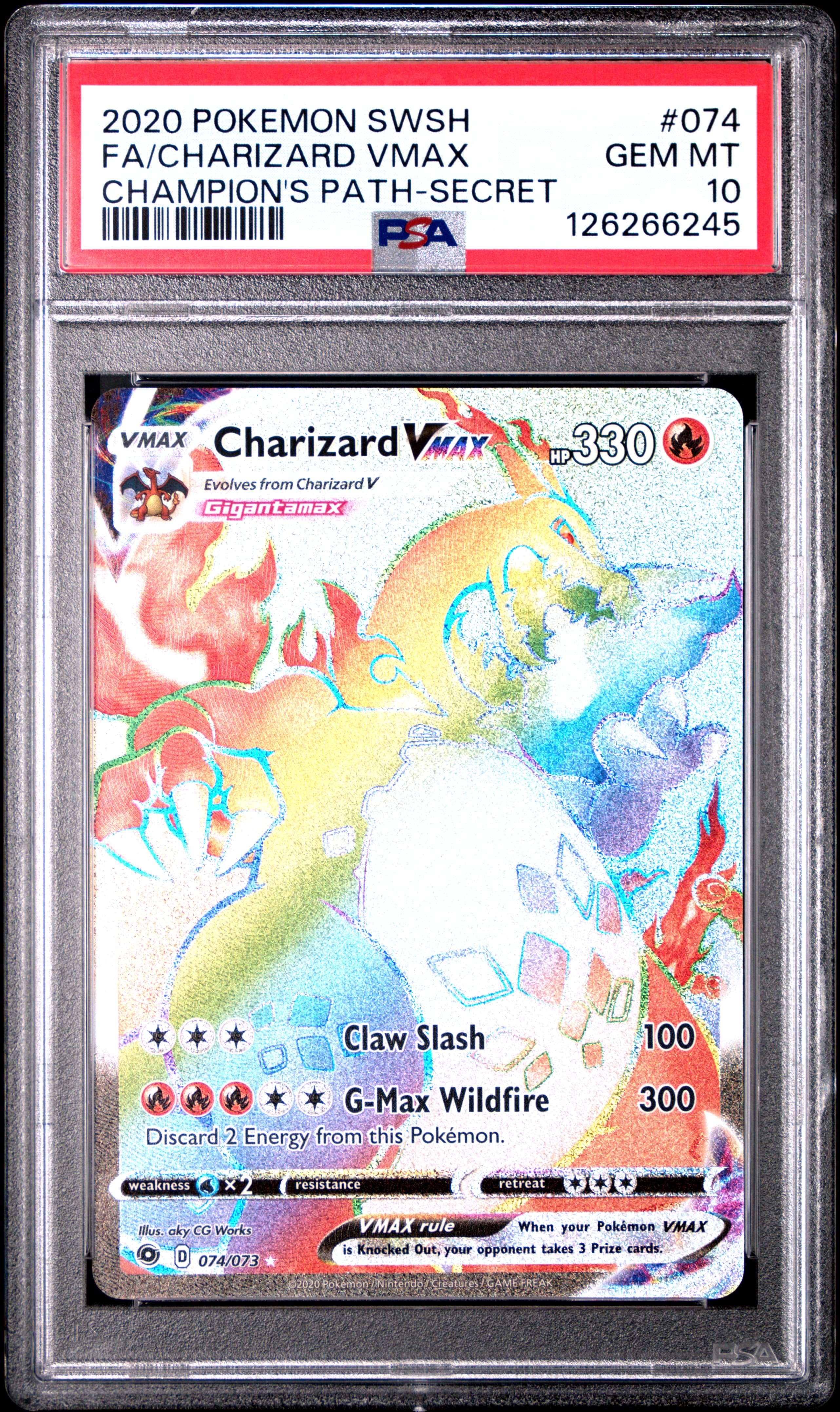 2020 POKEMON SWORD & SHIELD CHAMPION'S PATH FA/CHARIZARD VMAX #074 CHAMPION'S PATH-SECRET GEM MT 10 126266245