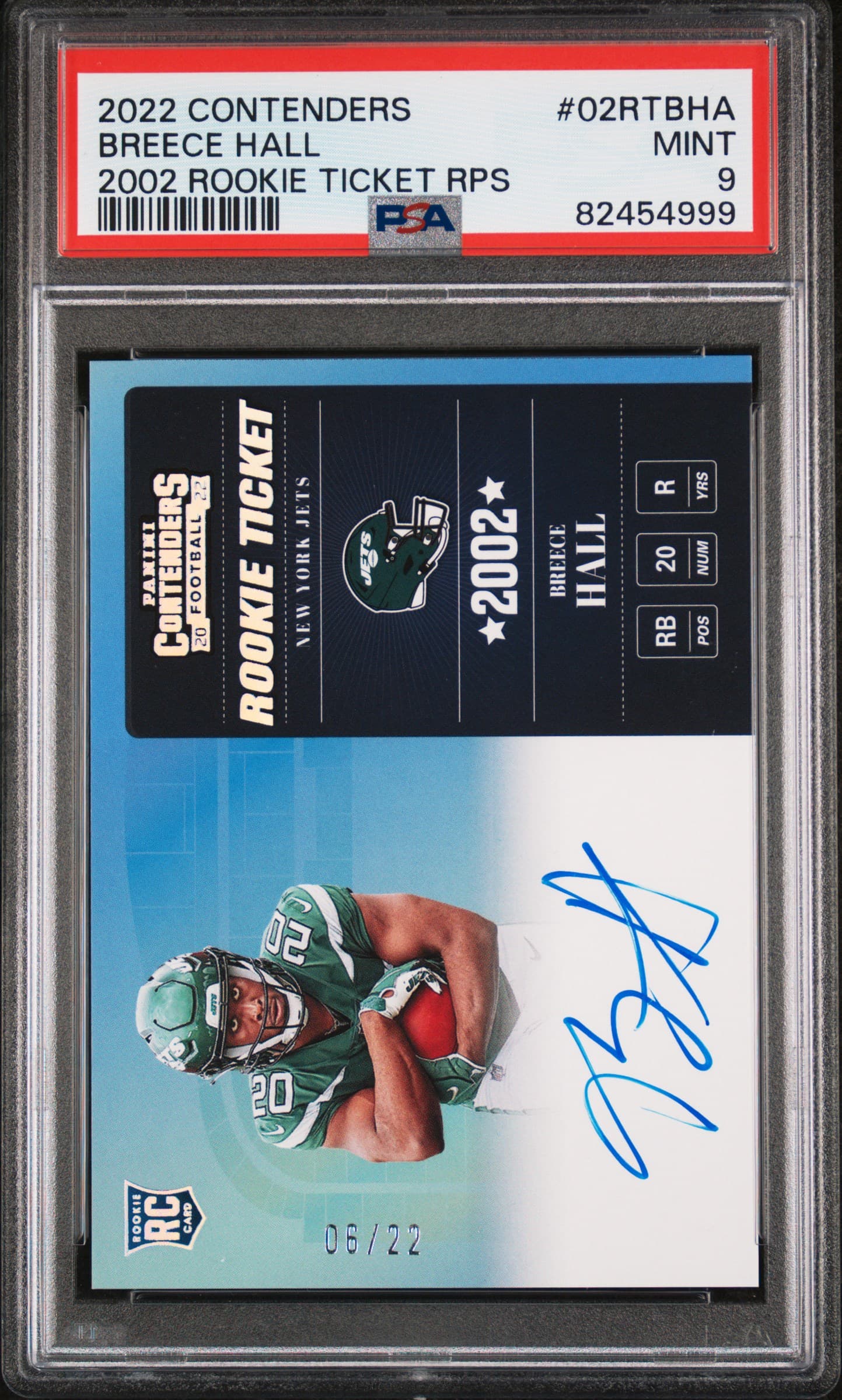 2022 PANINI CONTENDERS 2002 ROOKIE TICKET RPS BREECE HALL #02RTBHA 2002 ROOKIE TICKET RPS MINT 9 82454999