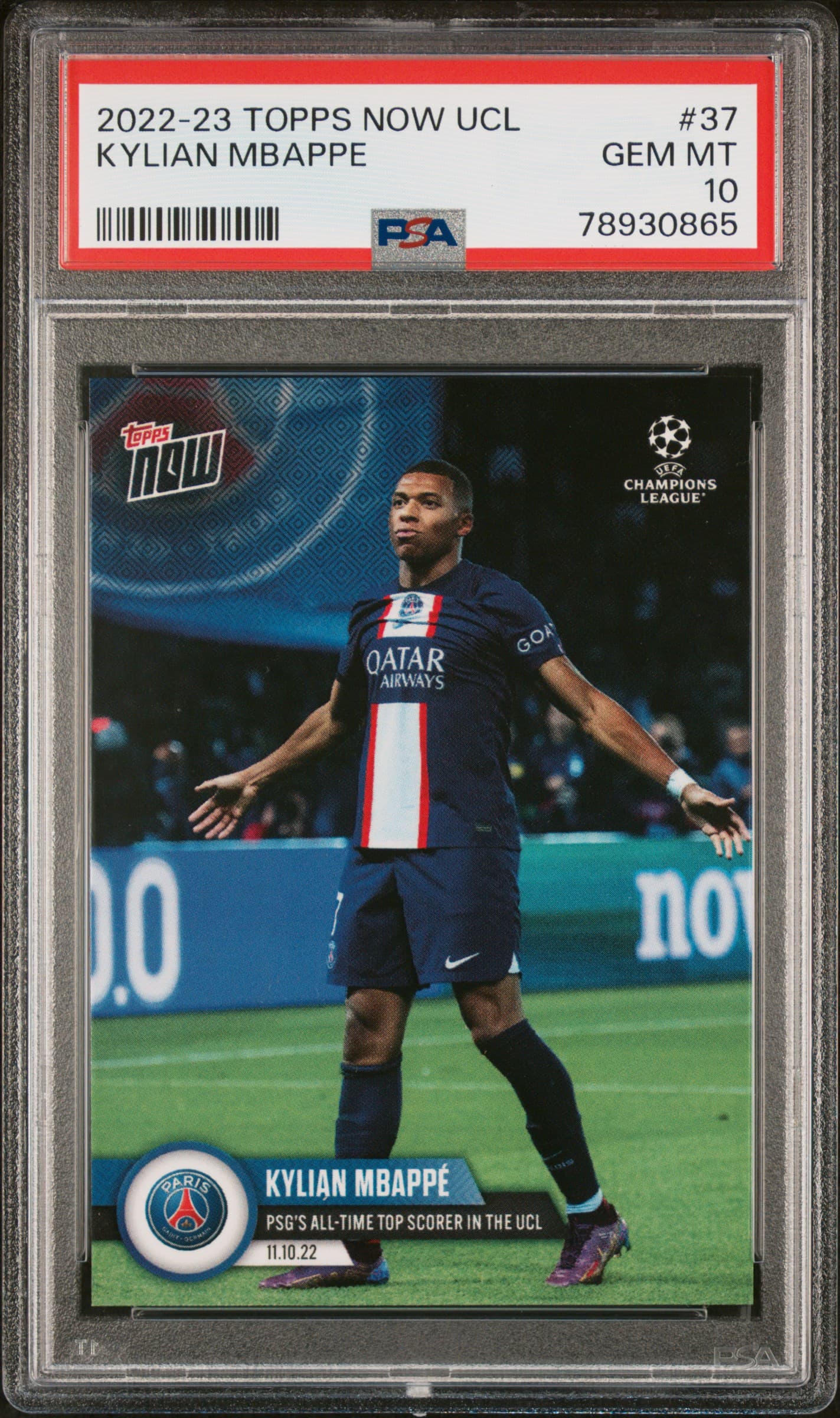2022 TOPPS NOW UEFA CHAMPIONS LEAGUE KYLIAN MBAPPE #37 GEM MT 10 78930865