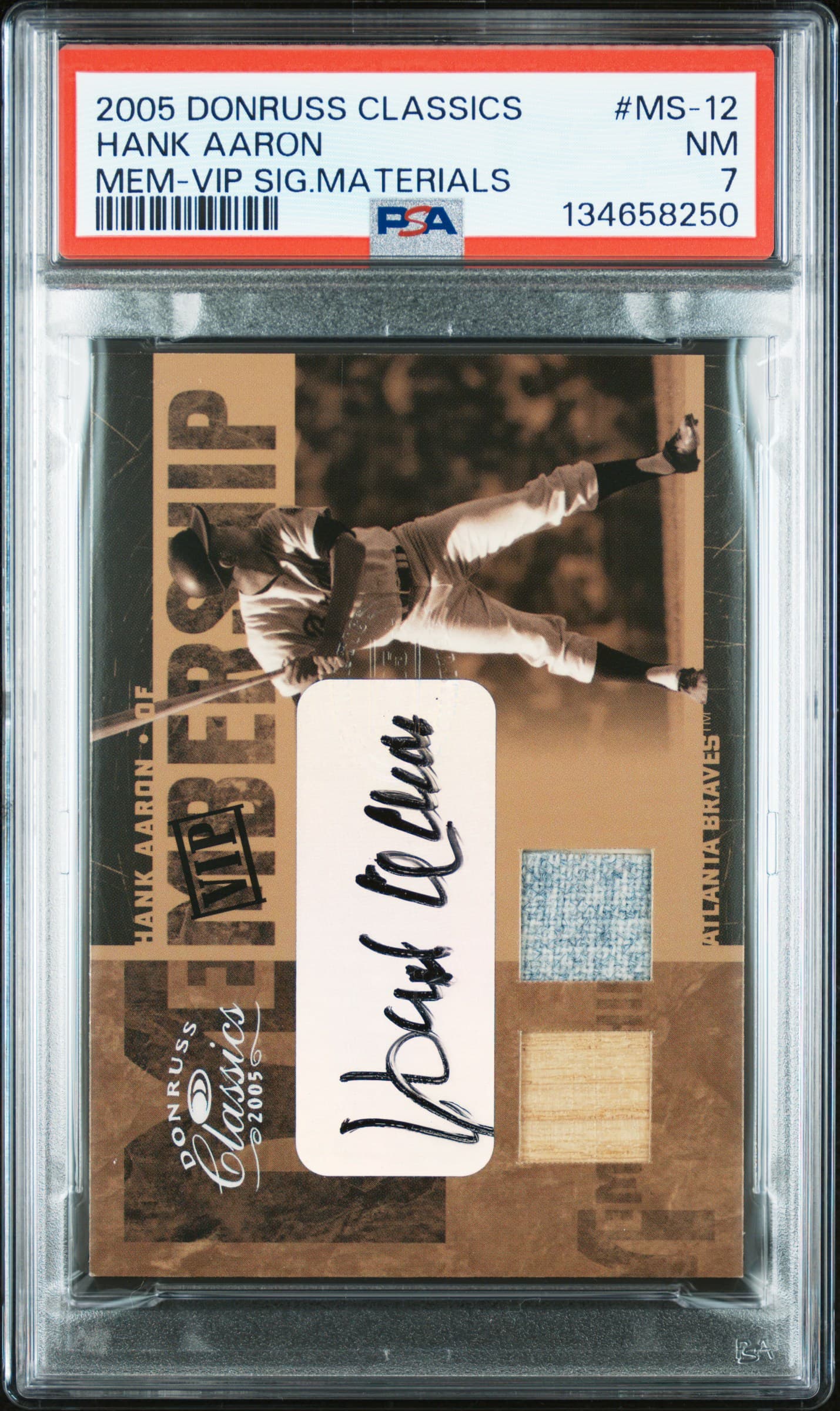 2005 DONRUSS CLASSICS MEMBERSHIP HANK AARON #MS-12 MEM-VIP SIG.MATERIALS NM 7 134658250