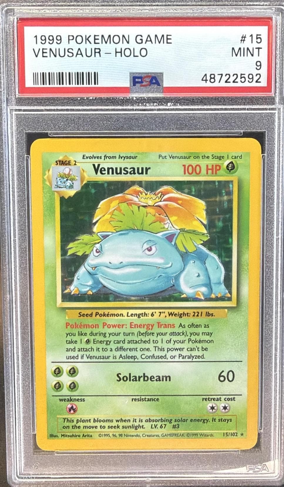 1999 POKEMON GAME VENUSAUR-HOLO #15 MINT 9 48722592
