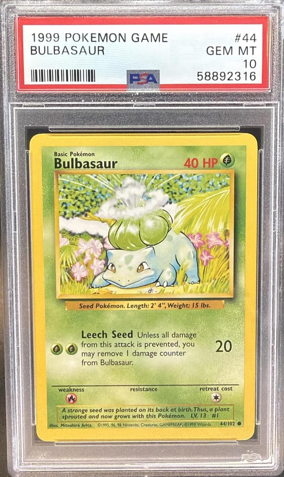 1999 POKEMON GAME BULBASAUR #44 GEM MT 10 58892316
