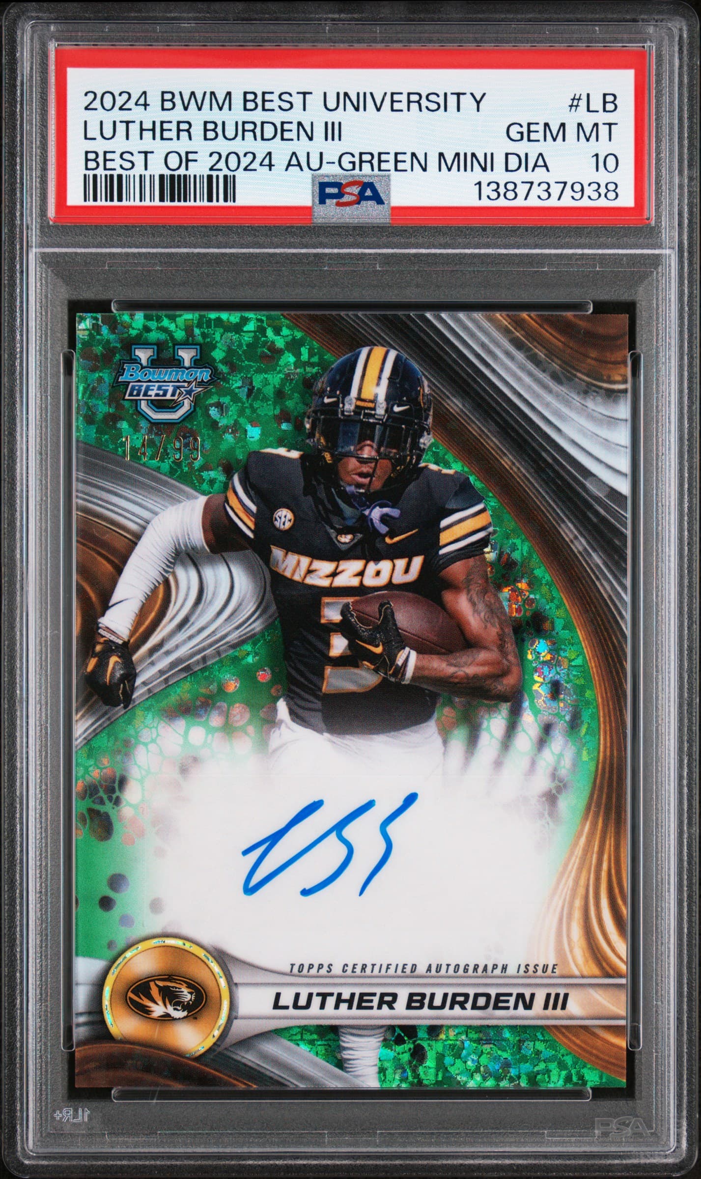 2024 BOWMAN BEST UNIVERSITY BEST OF 2024 AUTOGRAPHS LUTHER BURDEN III #LB BEST OF 2024 AU-GREEN MINI DIA GEM MT 10 138737938