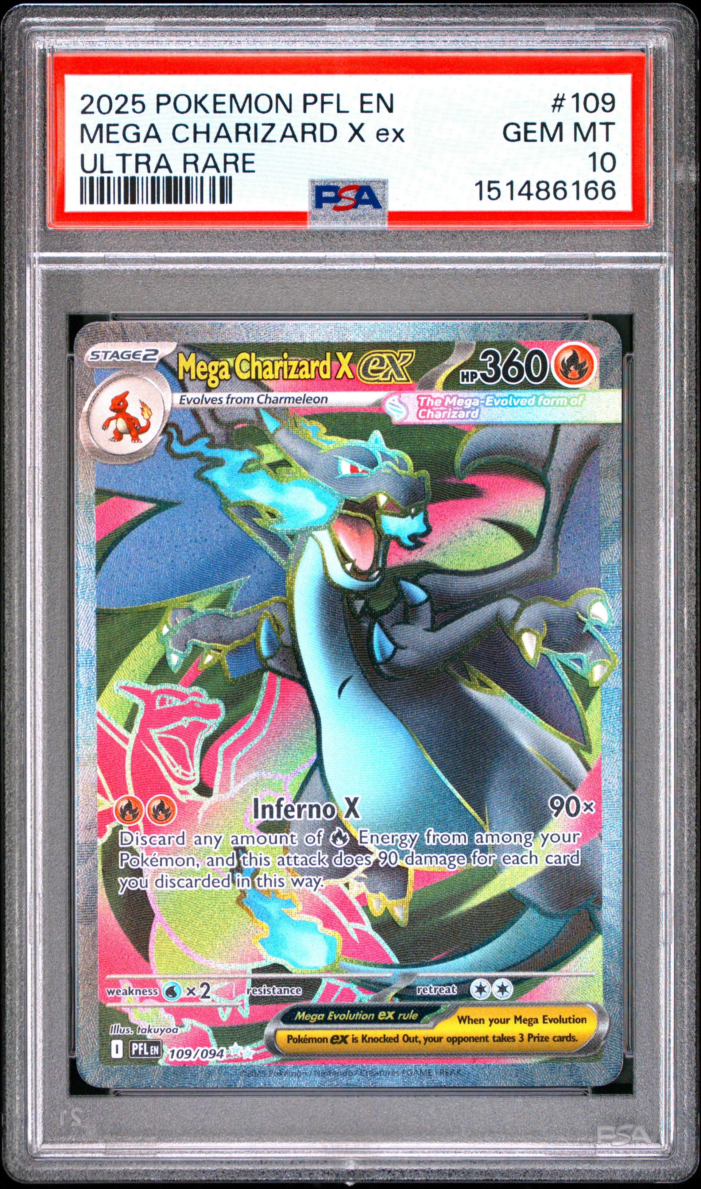 2025 POKEMON PFL EN-PHANTASMAL FLAMES MEGA CHARIZARD X ex #109 ULTRA RARE GEM MT 10 151486166