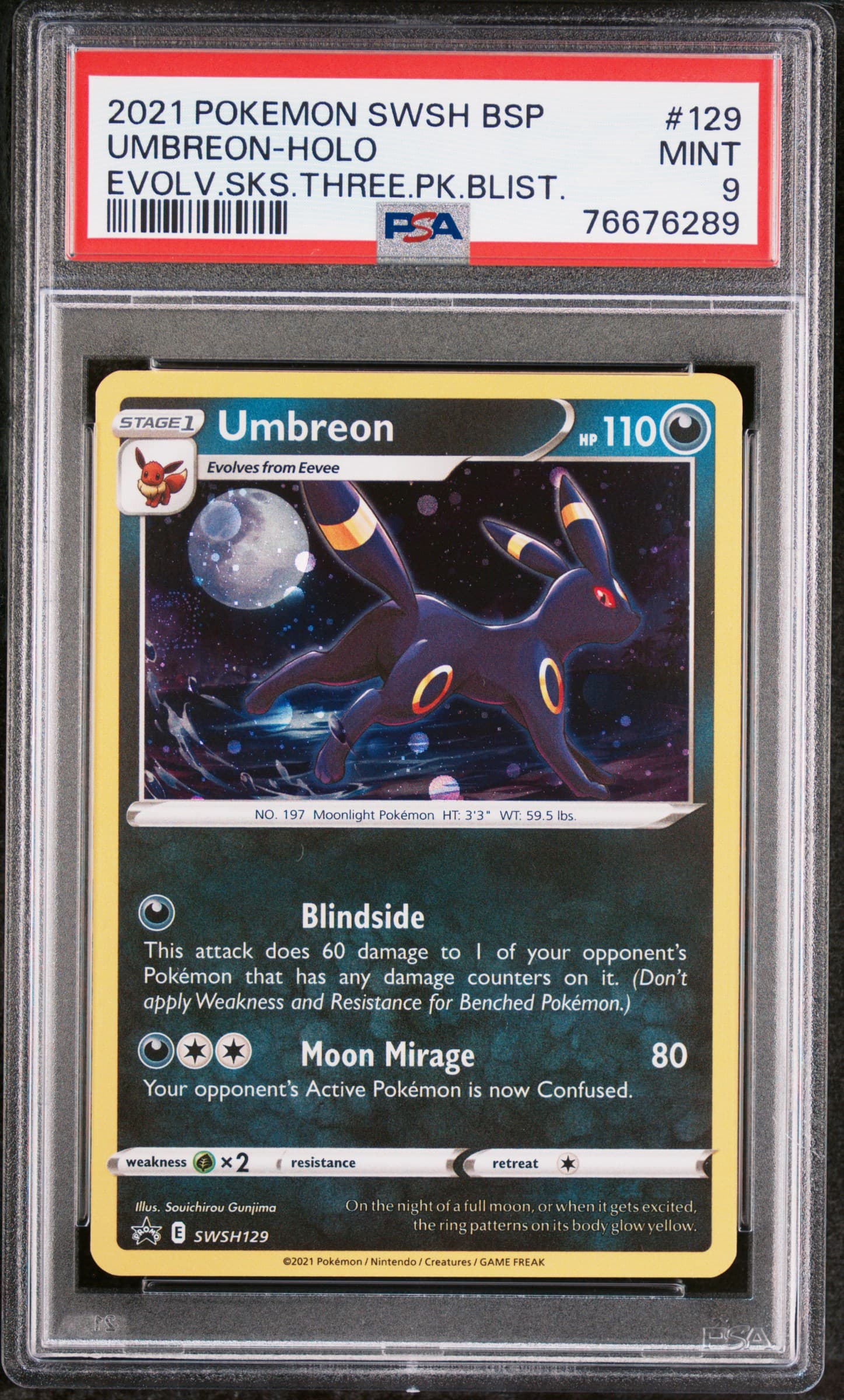 2021 POKEMON SWSH BLACK STAR PROMO UMBREON-HOLO #129 EVOLV.SKS.THREE.PK.BLIST. MINT 9 76676289