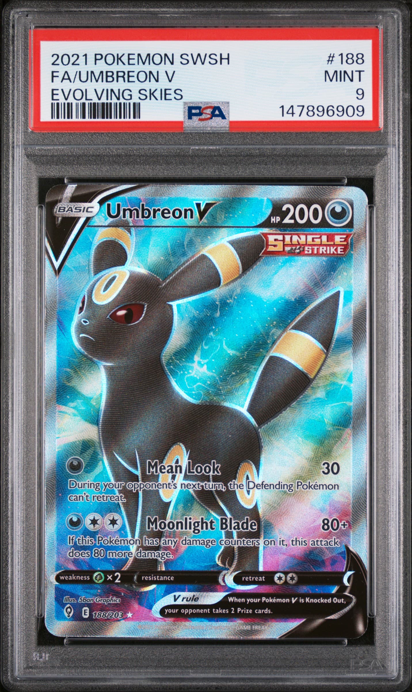 2021 POKEMON SWORD & SHIELD EVOLVING SKIES FA/UMBREON V #188 EVOLVING SKIES MINT 9 147896909