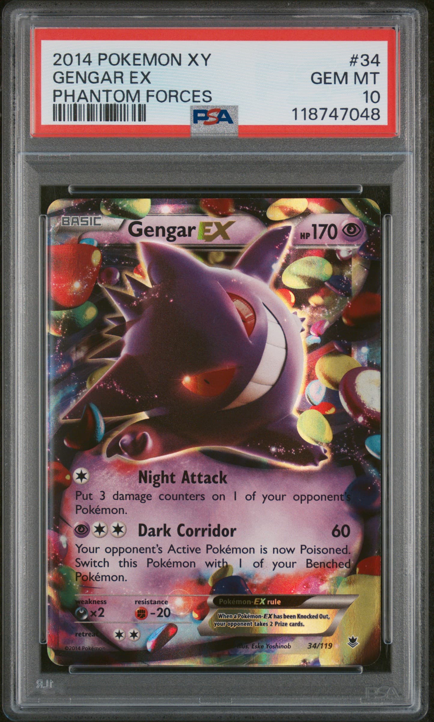 2014 POKEMON XY PHANTOM FORCES GENGAR EX #34 PHANTOM FORCES GEM MT 10 118747048
