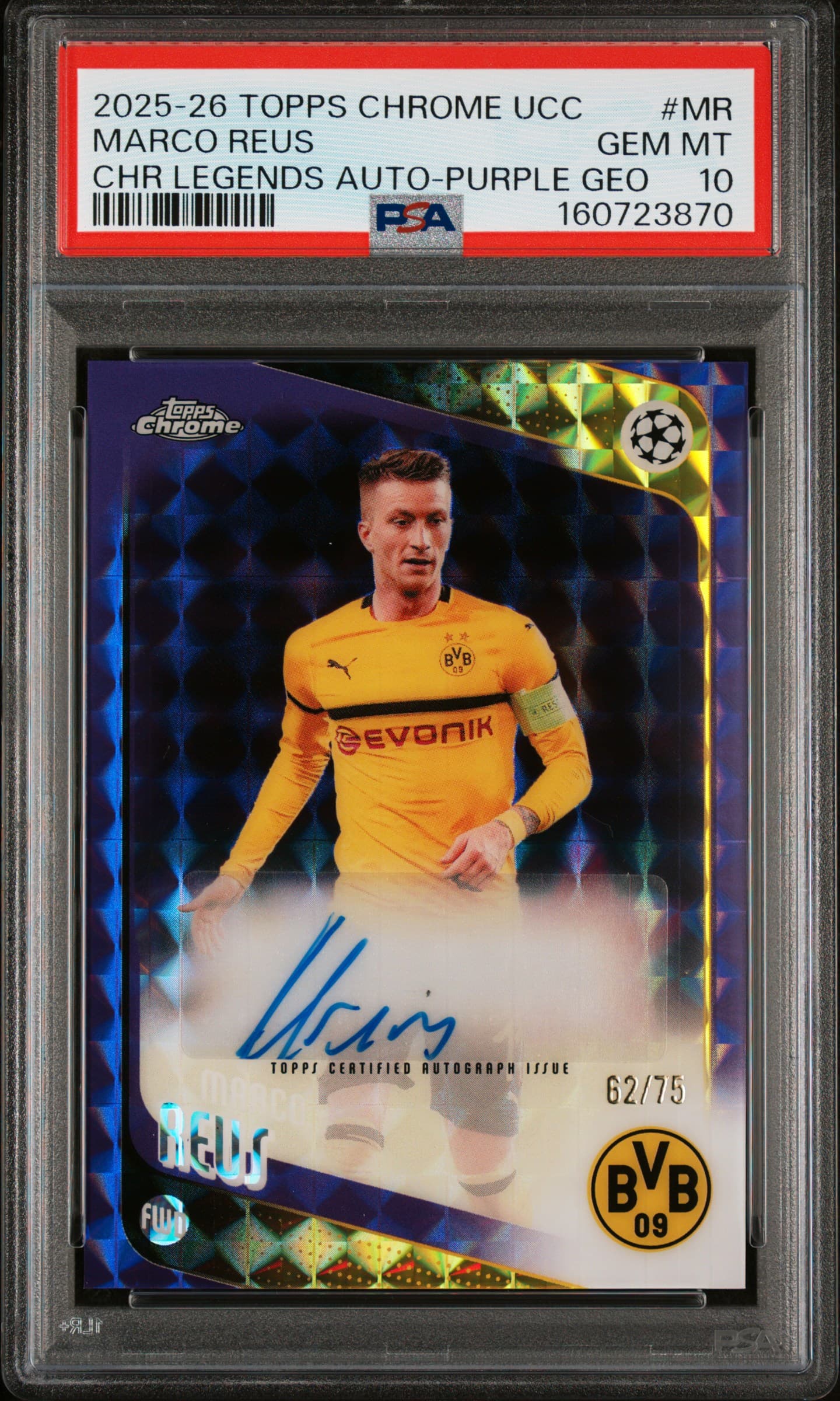 2025-2026 TOPPS CHROME UEFA CLUB COMPETITIONS CHROME LEGENDS AUTOGRAPHS MARCO REUS #MR CHR LEGENDS AUTO-PURPLE GEO GEM MT 10 160723870