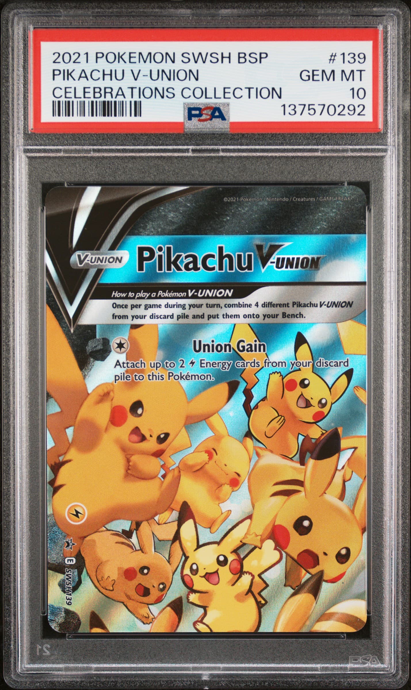 2021 POKEMON SWSH BLACK STAR PROMO PIKACHU V-UNION #139 CELEBRATIONS COLLECTION GEM MT 10 137570292