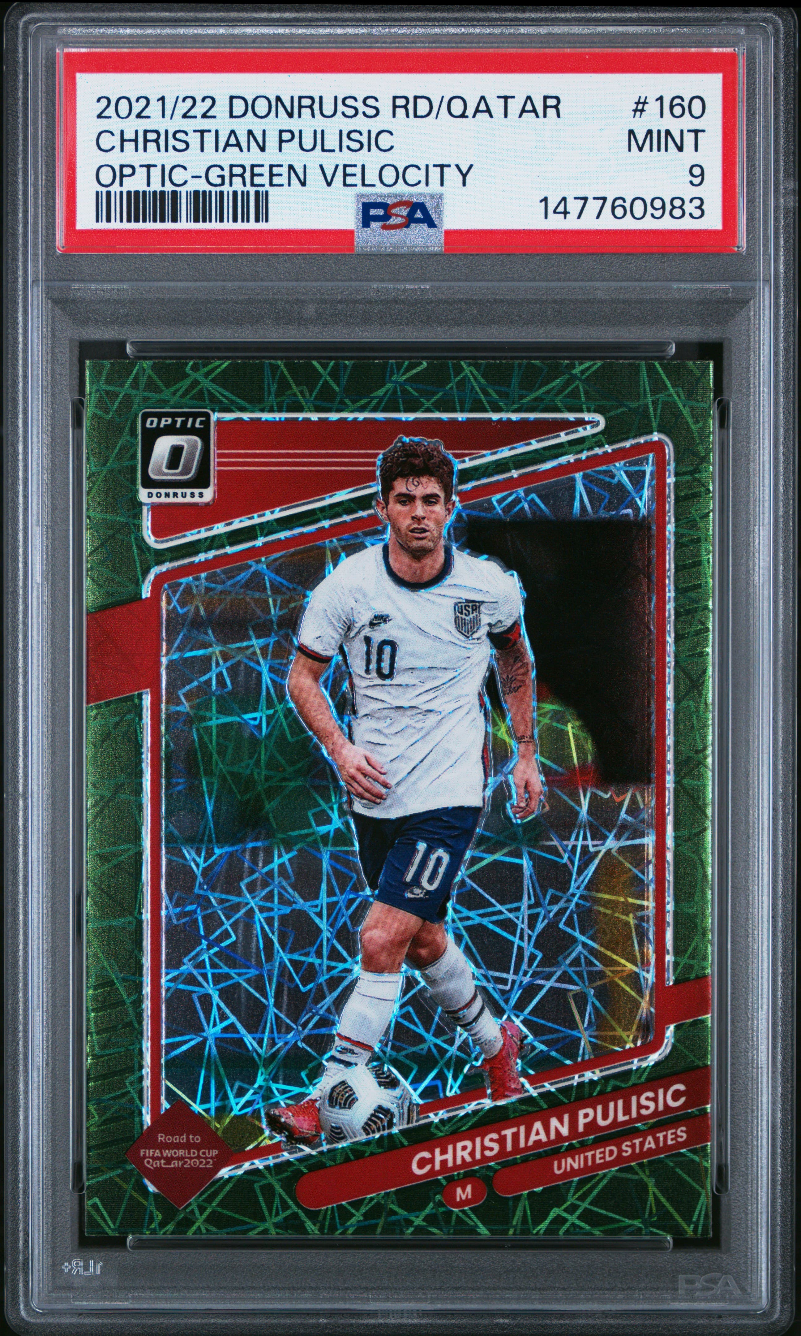 2021 PANINI DONRUSS ROAD TO QATAR CHRISTIAN PULISIC #160 OPTIC-GREEN VELOCITY MINT 9 147760983
