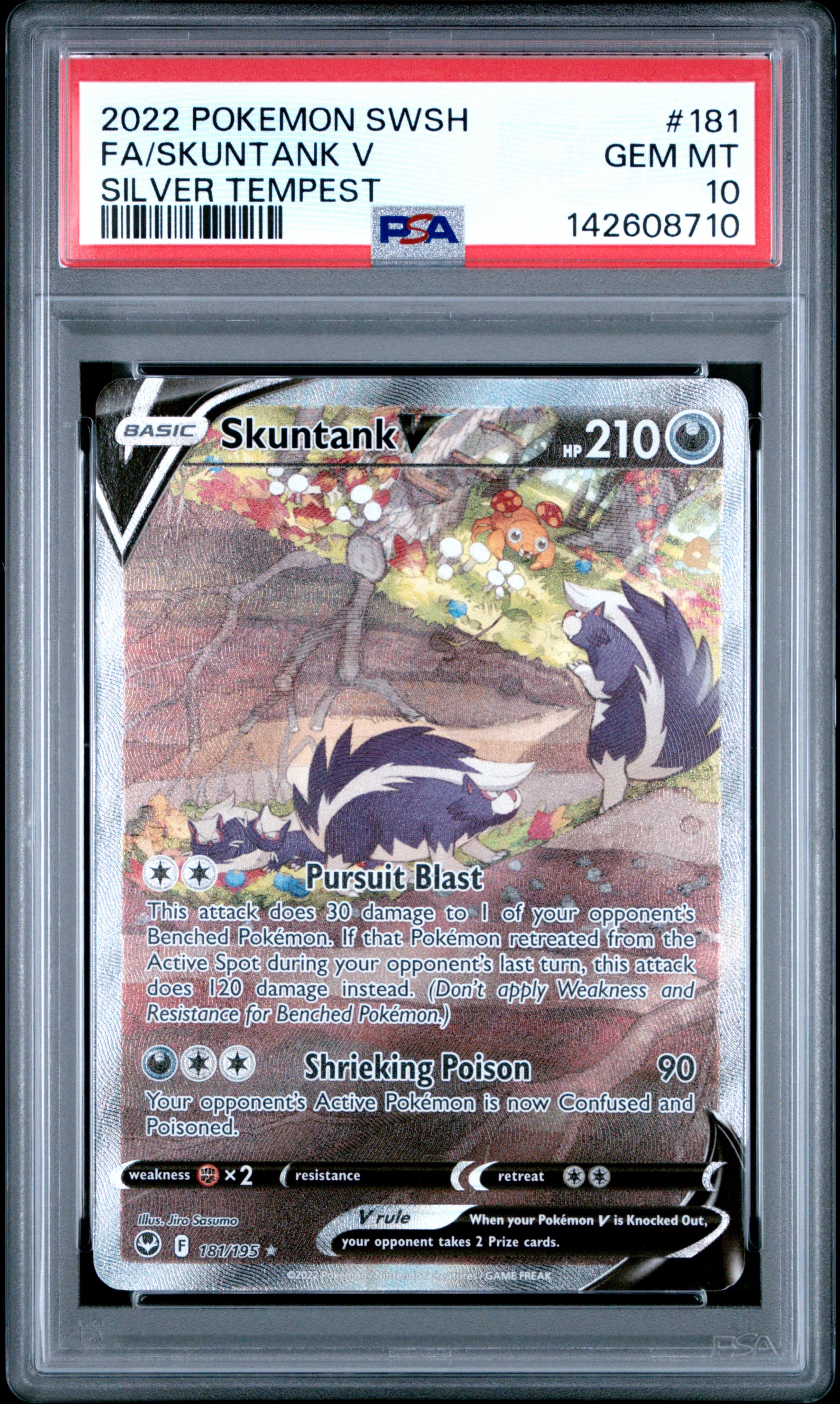 2022 POKEMON SWORD & SHIELD SILVER TEMPEST FA/SKUNTANK V #181 SILVER TEMPEST GEM MT 10 142608710