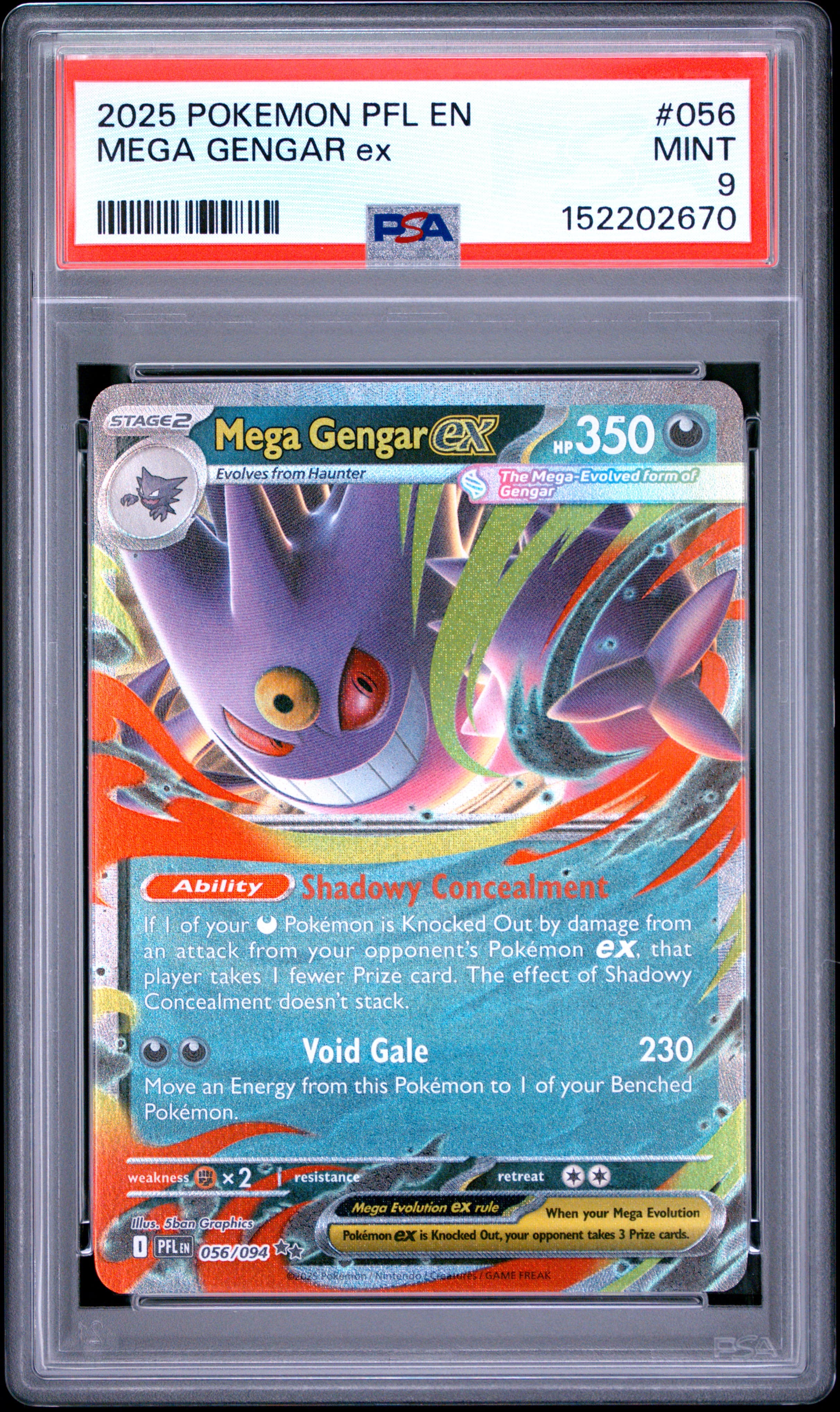 2025 POKEMON PFL EN-PHANTASMAL FLAMES MEGA GENGAR ex #056 MINT 9 152202670