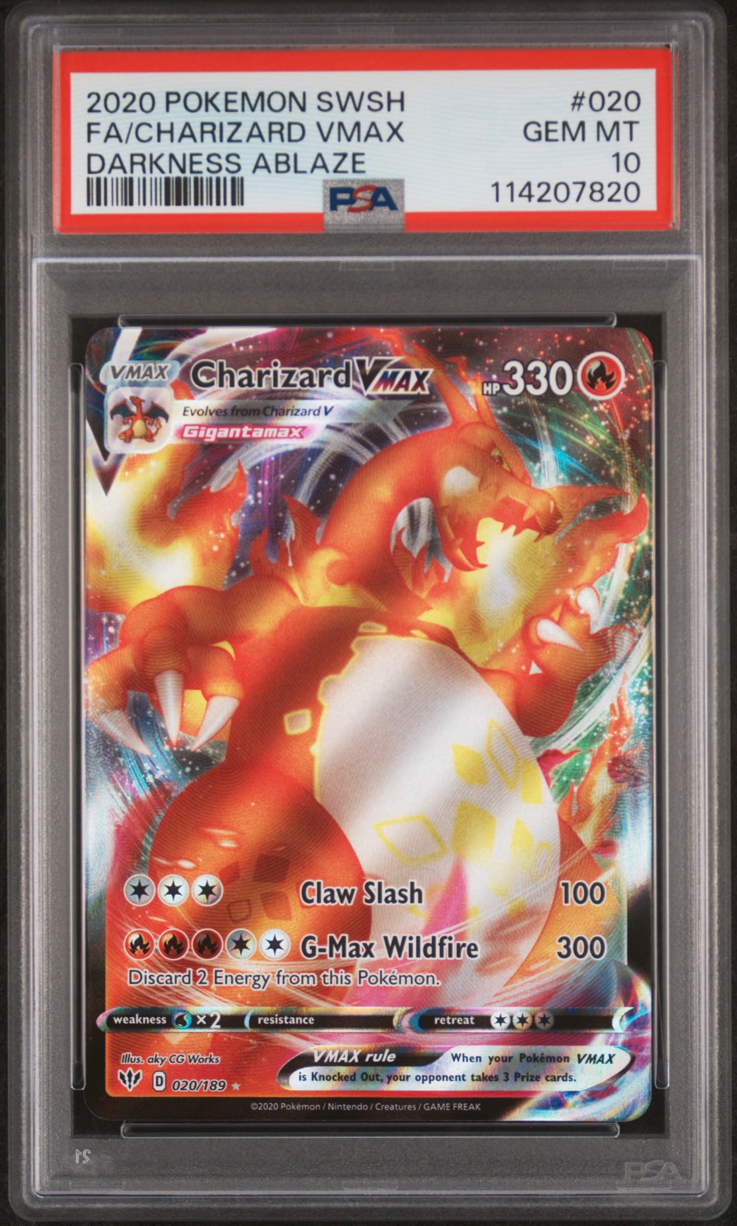 2020 POKEMON SWORD & SHIELD DARKNESS ABLAZE FA/CHARIZARD VMAX #020 DARKNESS ABLAZE GEM MT 10 114207820