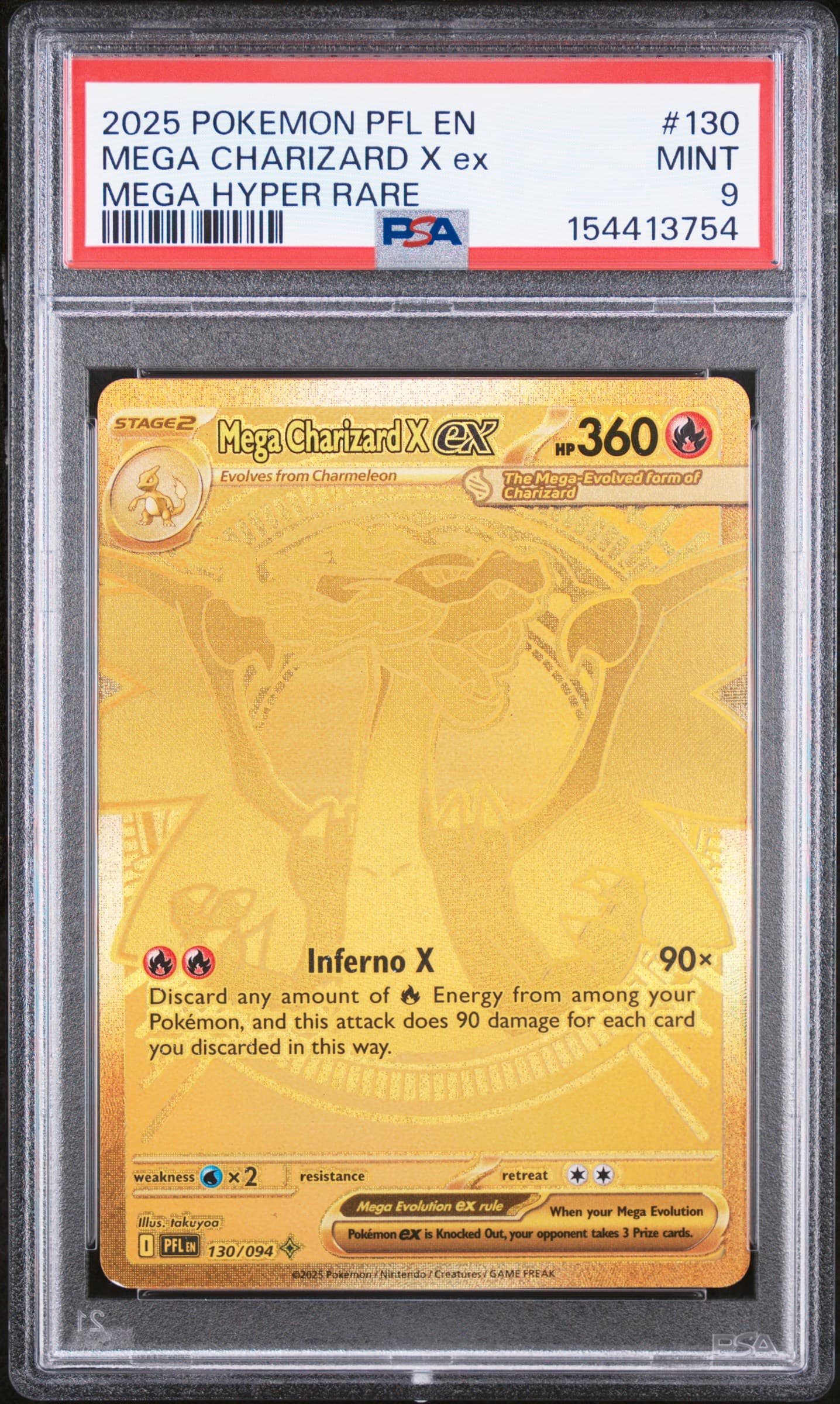2025 POKEMON PFL EN-PHANTASMAL FLAMES MEGA CHARIZARD X ex #130 MEGA HYPER RARE MINT 9 154413754