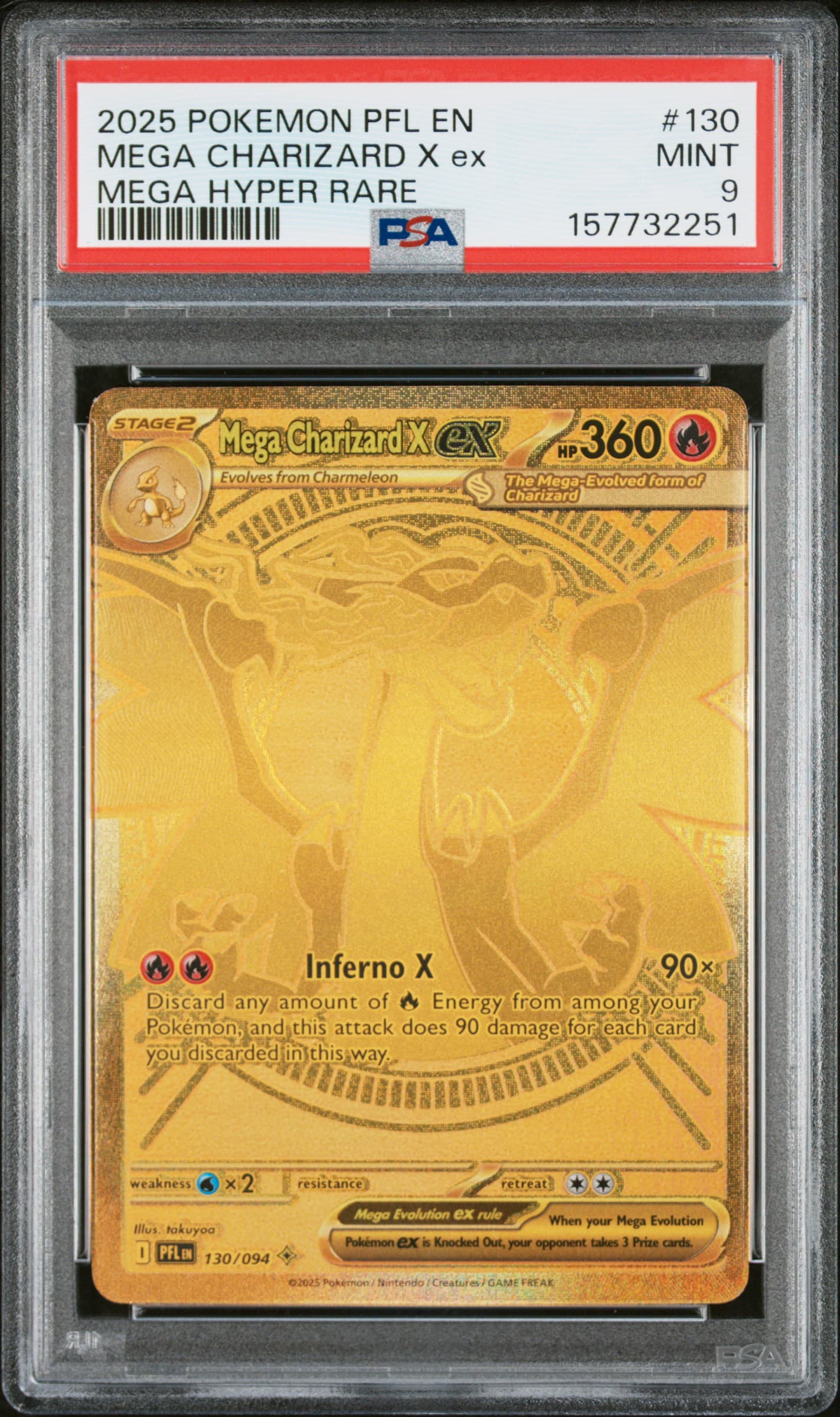 2025 POKEMON PFL EN-PHANTASMAL FLAMES MEGA CHARIZARD X ex #130 MEGA HYPER RARE MINT 9 157732251