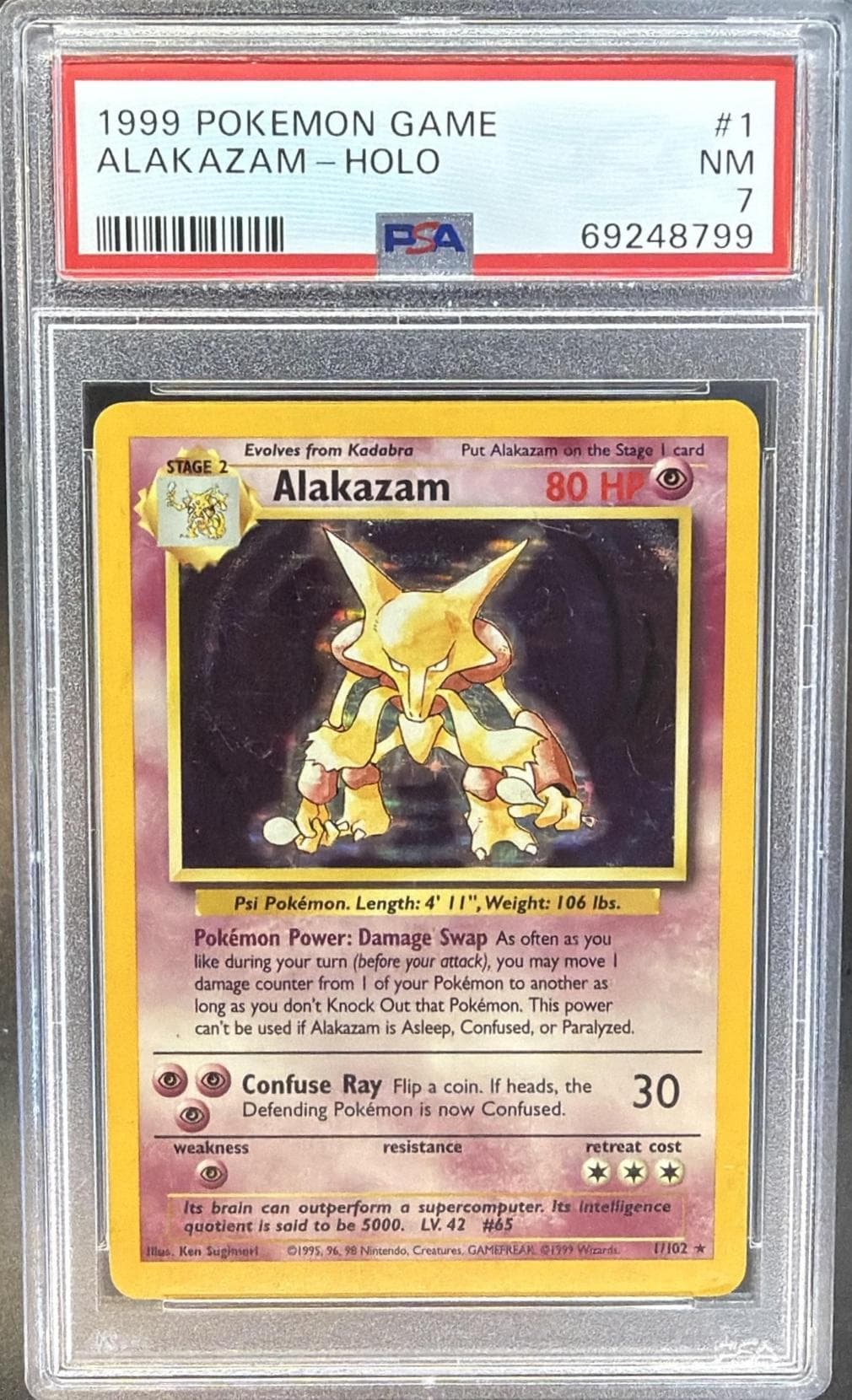 1999 POKEMON GAME ALAKAZAM-HOLO #1 NM 7 69248799