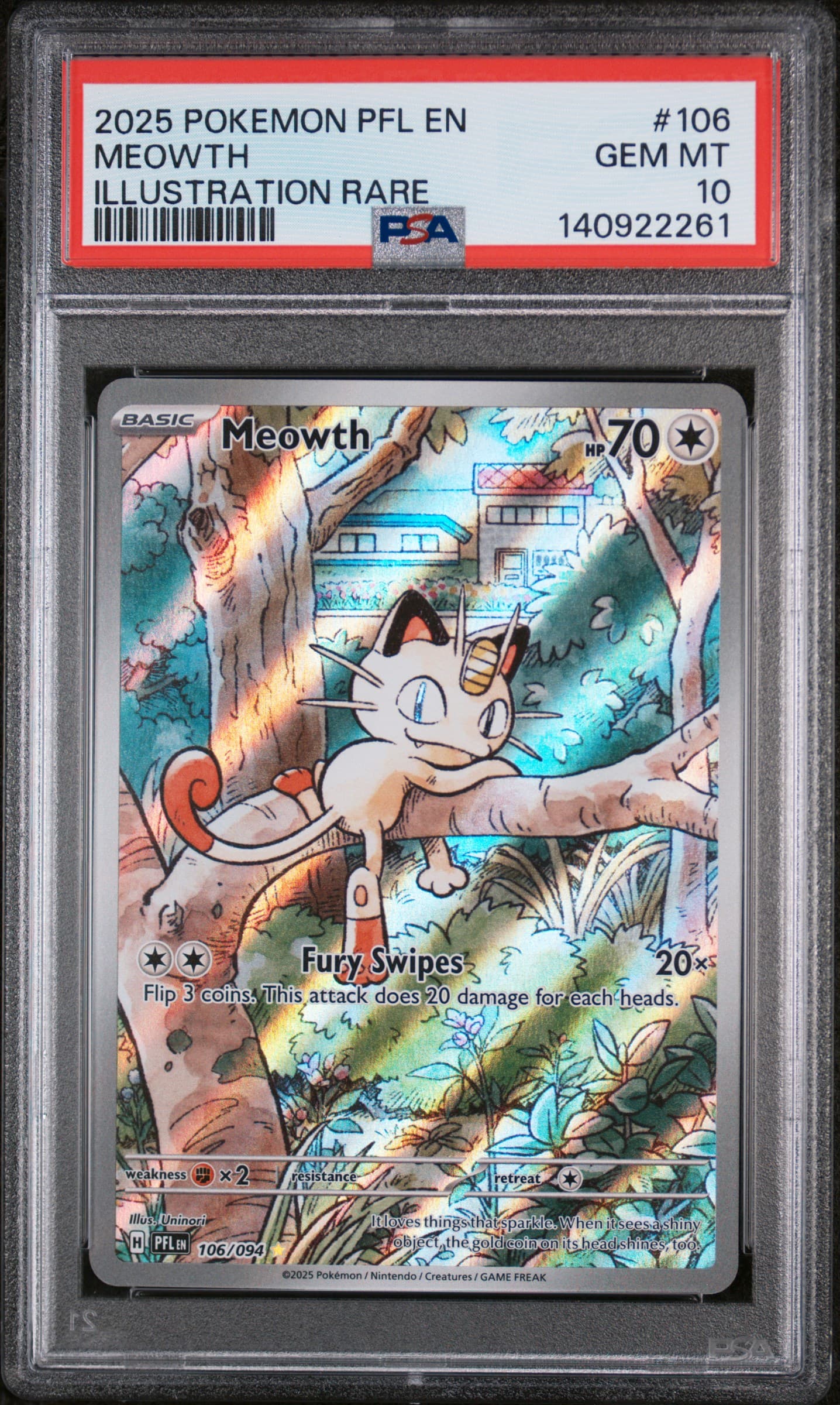 2025 POKEMON PFL EN-PHANTASMAL FLAMES MEOWTH #106 ILLUSTRATION RARE GEM MT 10 140922261
