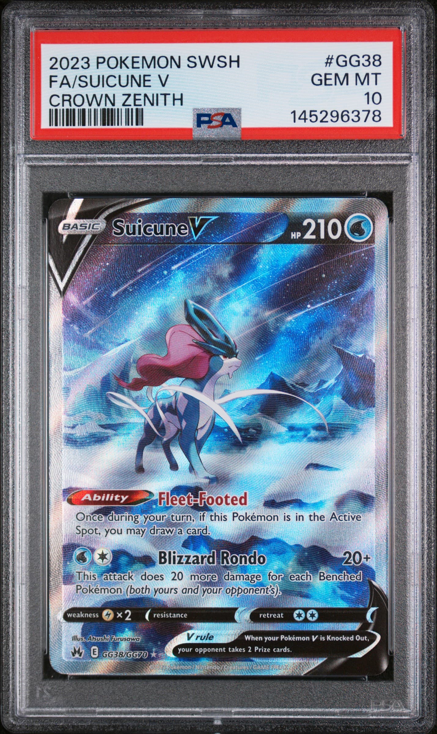 2023 POKEMON SWORD AND SHIELD CROWN ZENITH FA/SUICUNE V #GG38 CROWN ZENITH GEM MT 10 145296378