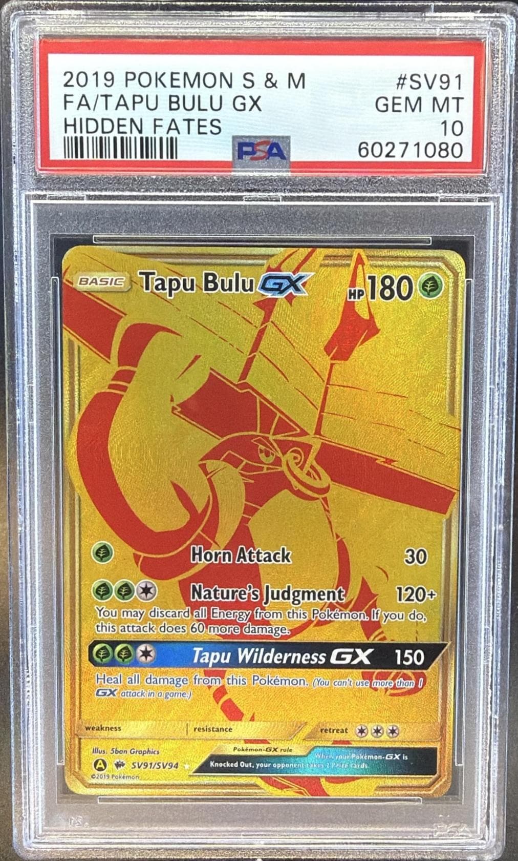 2019 POKEMON SUN & MOON HIDDEN FATES FA/TAPU BULU GX #SV91 HIDDEN FATES GEM MT 10 60271080