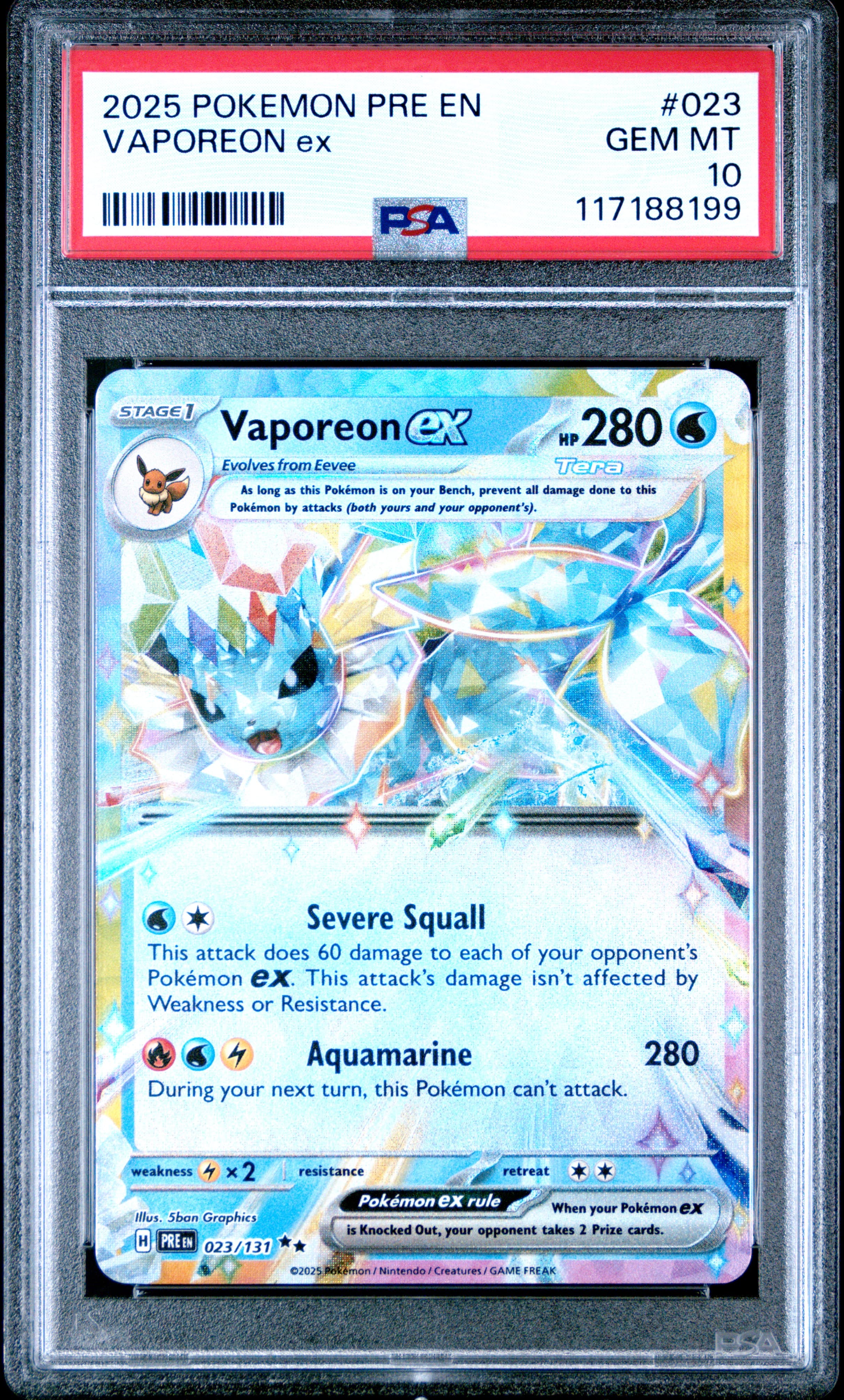2025 POKEMON PRE EN-PRISMATIC EVOLUTIONS VAPOREON ex #023 GEM MT 10 117188199