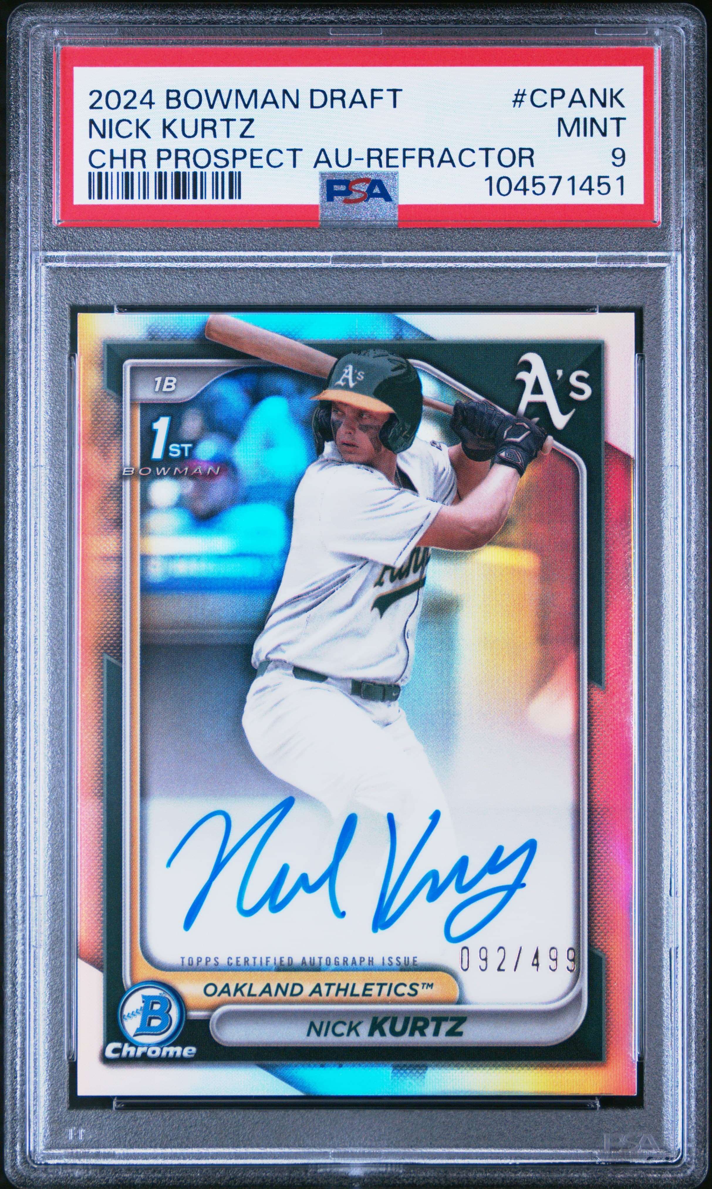 2024 BOWMAN DRAFT CHROME PROSPECT AUTOGRAPHS NICK KURTZ #CPANK CHR PROSPECT AU-REFRACTOR MINT 9 104571451
