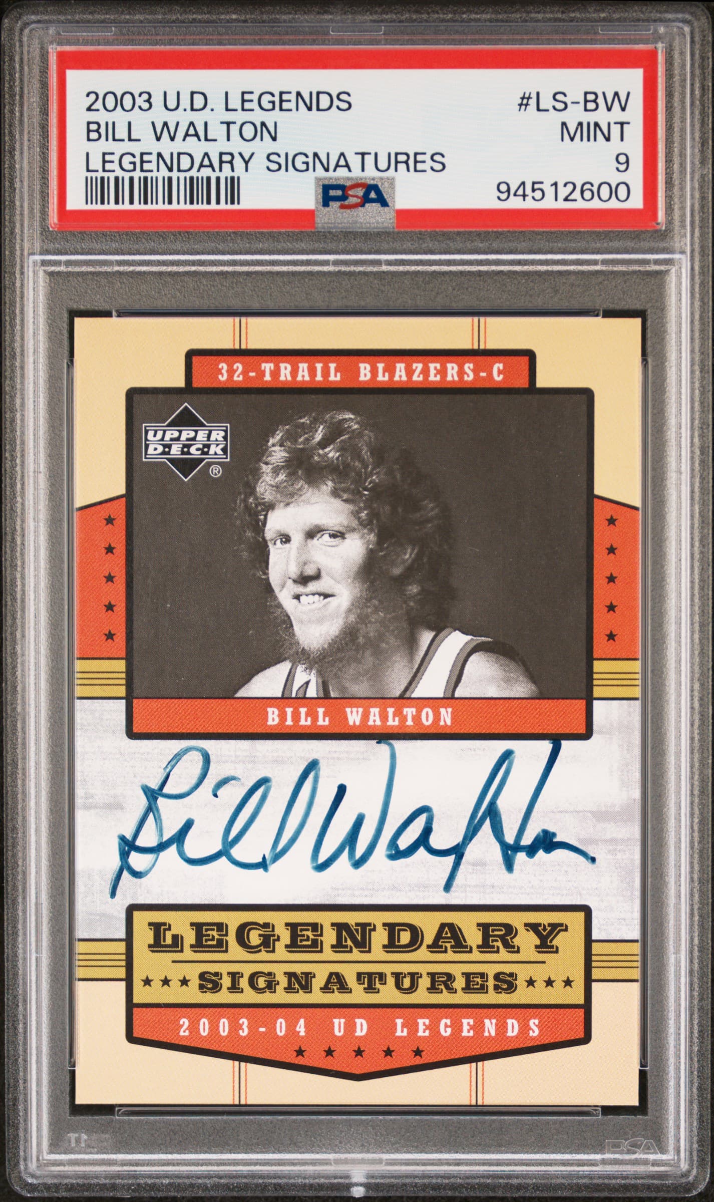 2003 UPPER DECK LEGENDS LEGENDARY SIGNATURES BILL WALTON #LS-BW LEGENDARY SIGNATURES MINT 9 94512600