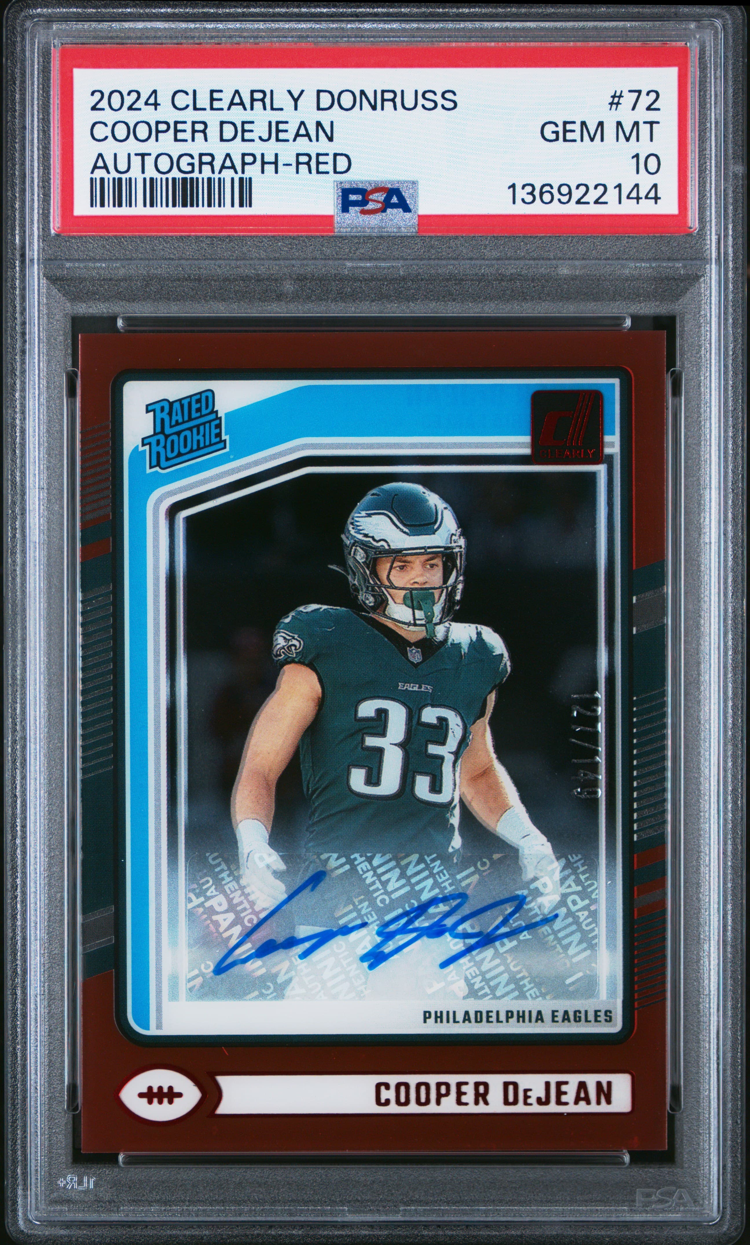 2024 PANINI CLEARLY DONRUSS COOPER DEJEAN #72 AUTOGRAPH-RED GEM MT 10 136922144