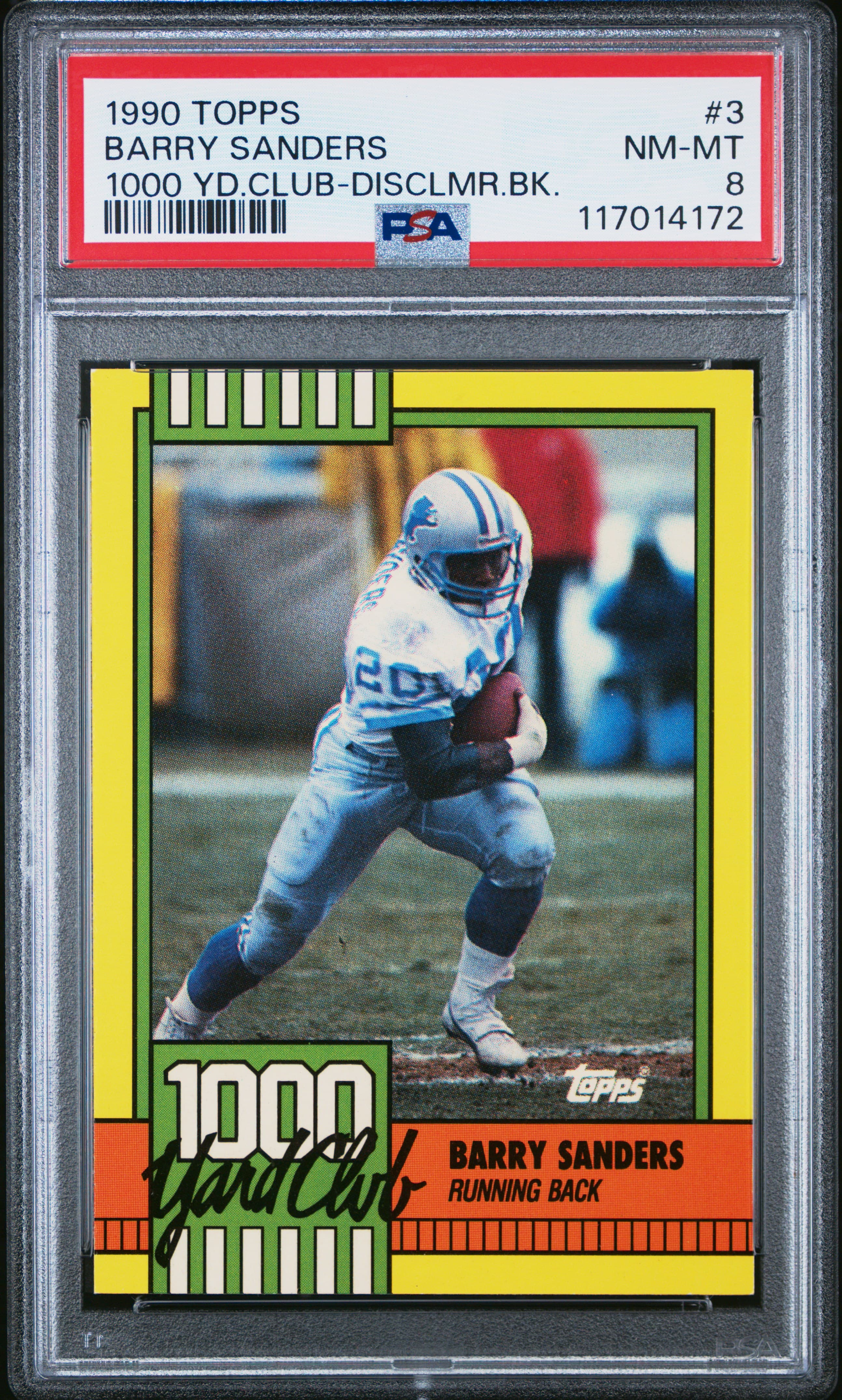 1990 TOPPS 1000 YARD CLUB BARRY SANDERS #3 1000 YD.CLUB-DISCLMR.BK. NM-MT 8 117014172