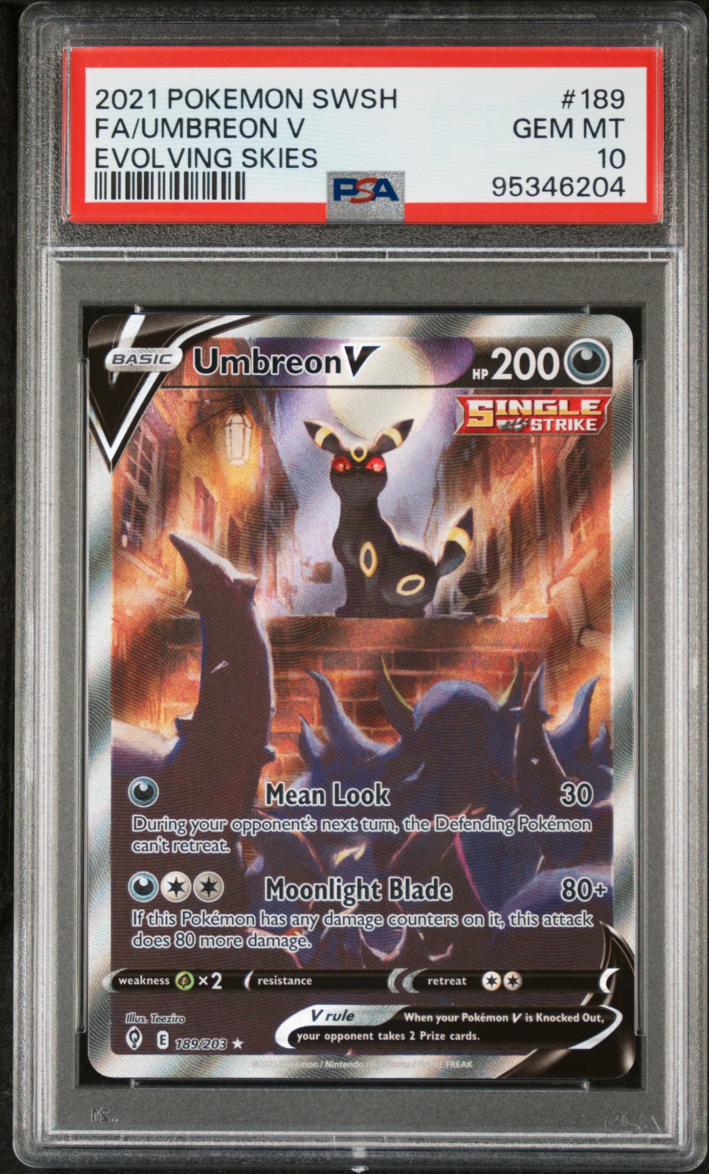 2021 POKEMON SWORD & SHIELD EVOLVING SKIES FA/UMBREON V #189 EVOLVING SKIES GEM MT 10 95346204