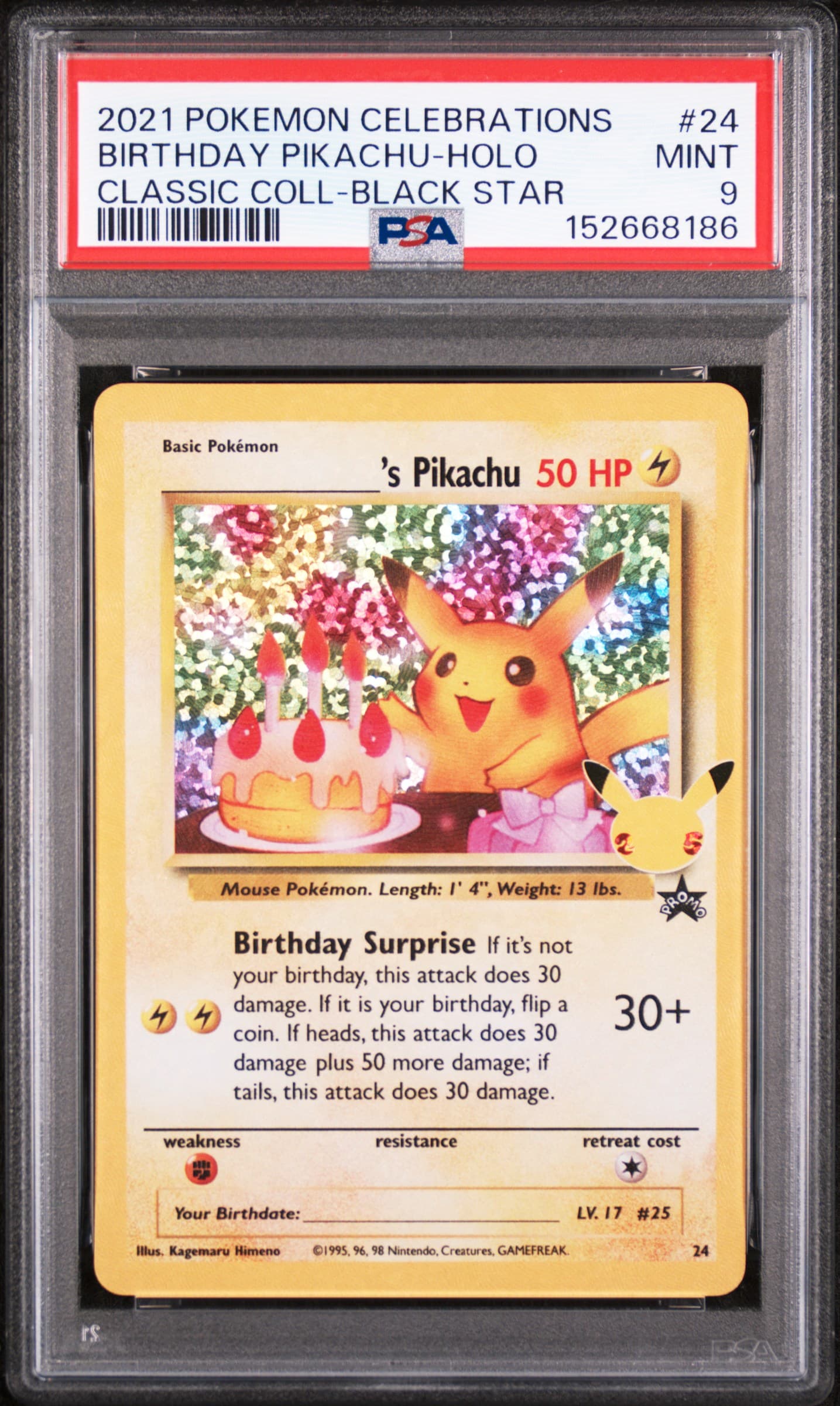 2021 POKEMON CELEBRATIONS CLASSIC COLLECTION BIRTHDAY PIKACHU-HOLO #24 CLASSIC COLL-BLACK STAR MINT 9 152668186