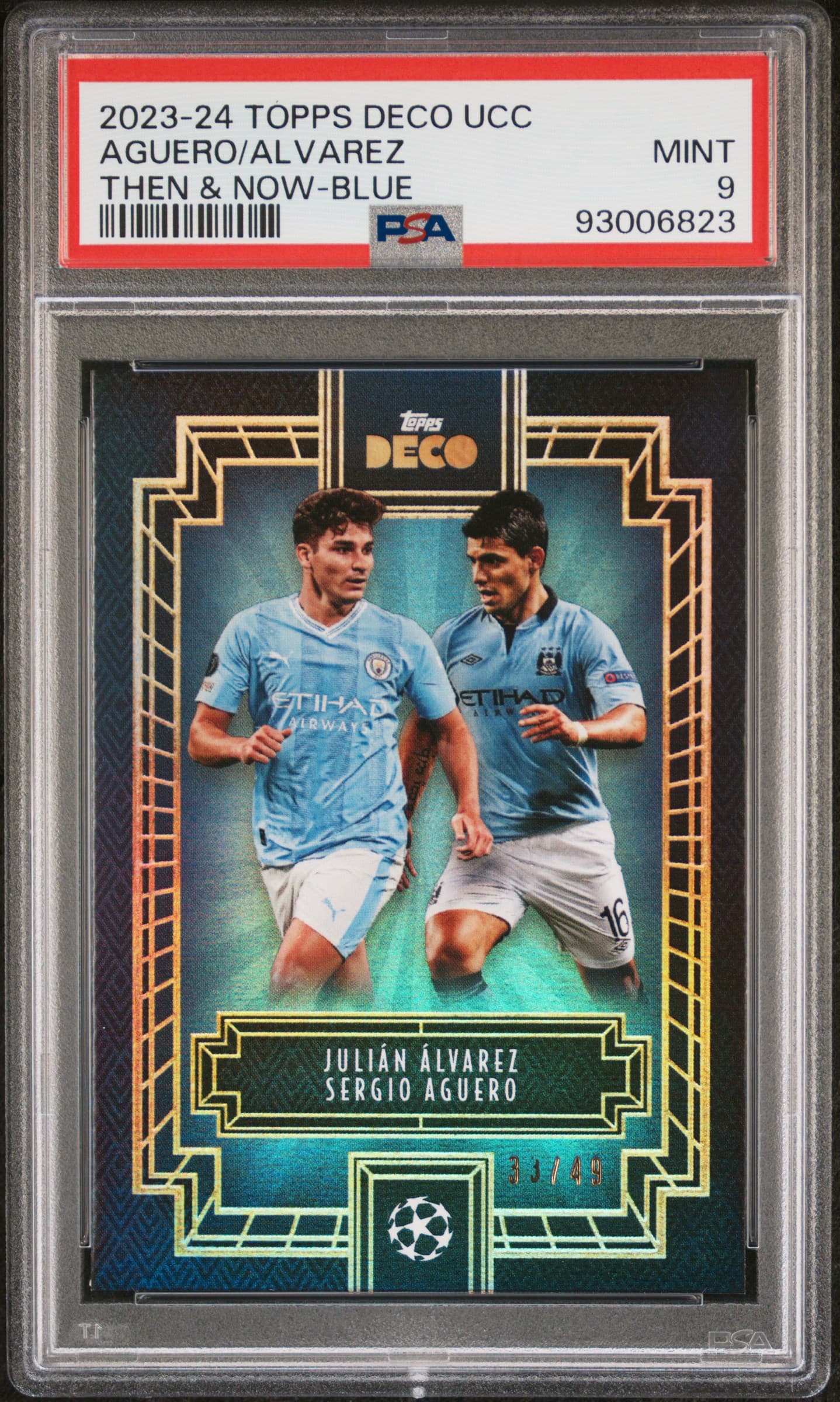2023-24 TOPPS DECO UEFA CLUB COMPETITIONS AGUERO/ALVAREZ THEN & NOW-BLUE MINT 9 93006823