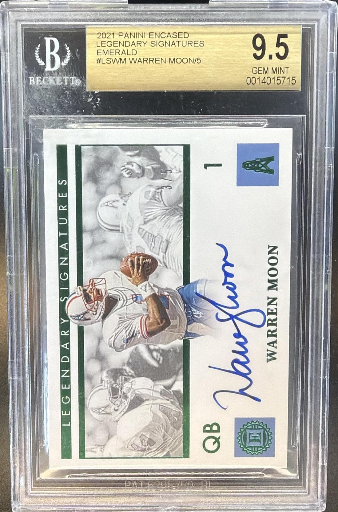 2021 PANINI ENCASED WARREN MOON LEGENDARY SIGNATURES EMERALD /5 #LS-WM BGS 9.5