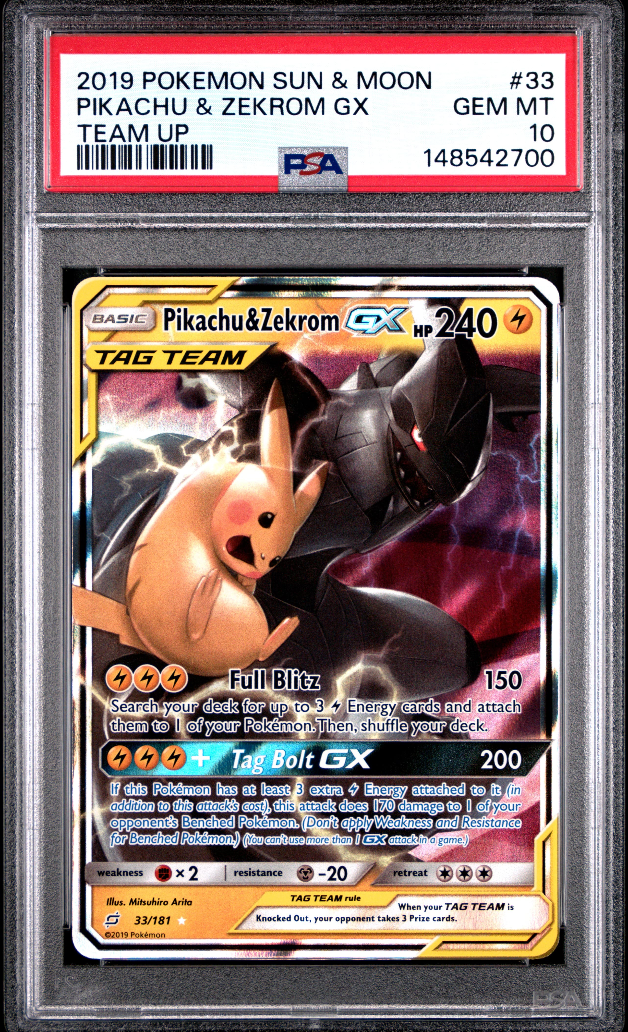 2019 POKEMON SUN & MOON TEAM UP PIKACHU & ZEKROM GX #33 TEAM UP GEM MT 10 148542700