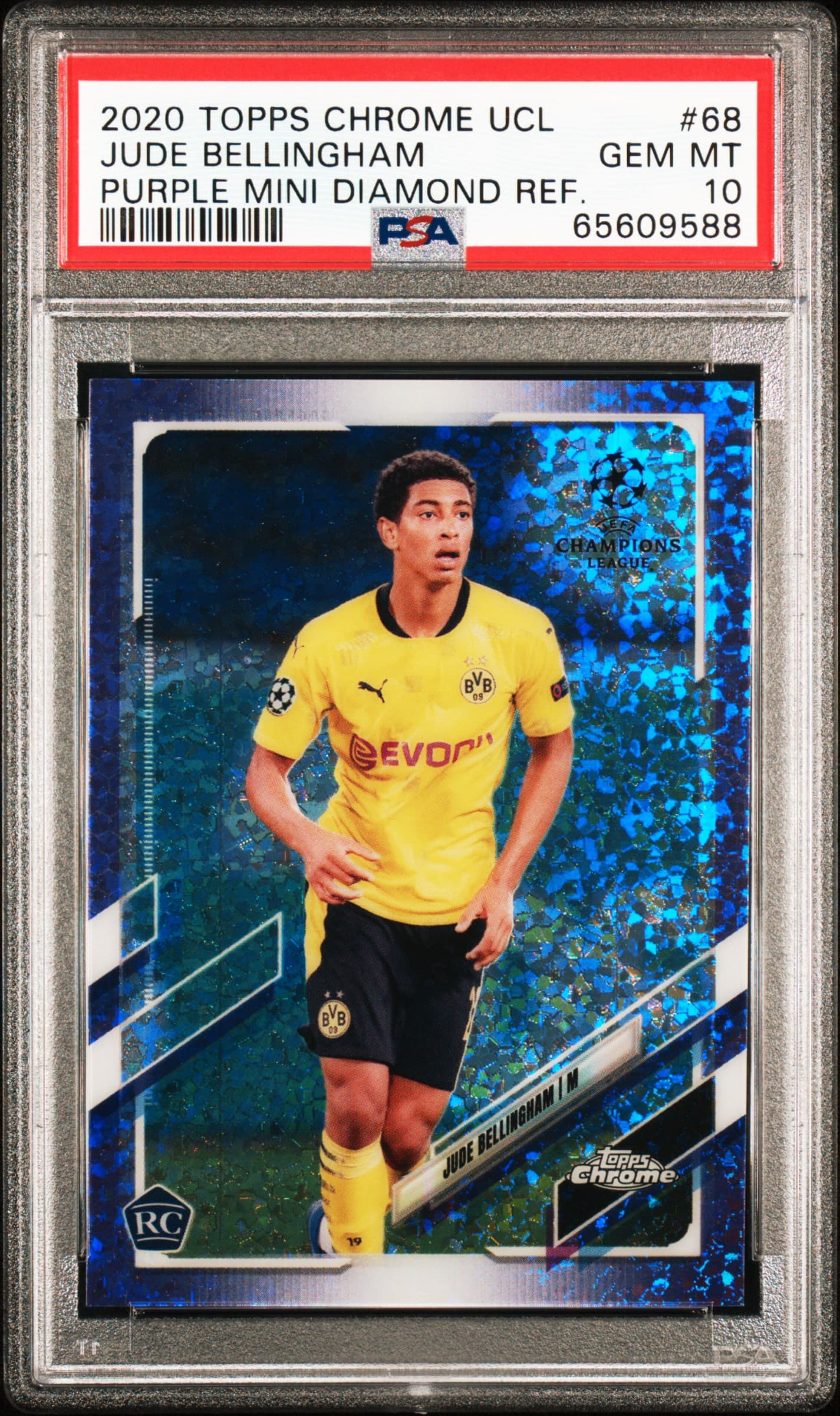 2020 TOPPS CHROME UEFA CHAMPIONS LEAGUE JUDE BELLINGHAM #68 PURPLE MINI DIAMOND REF. GEM MT 10 65609588