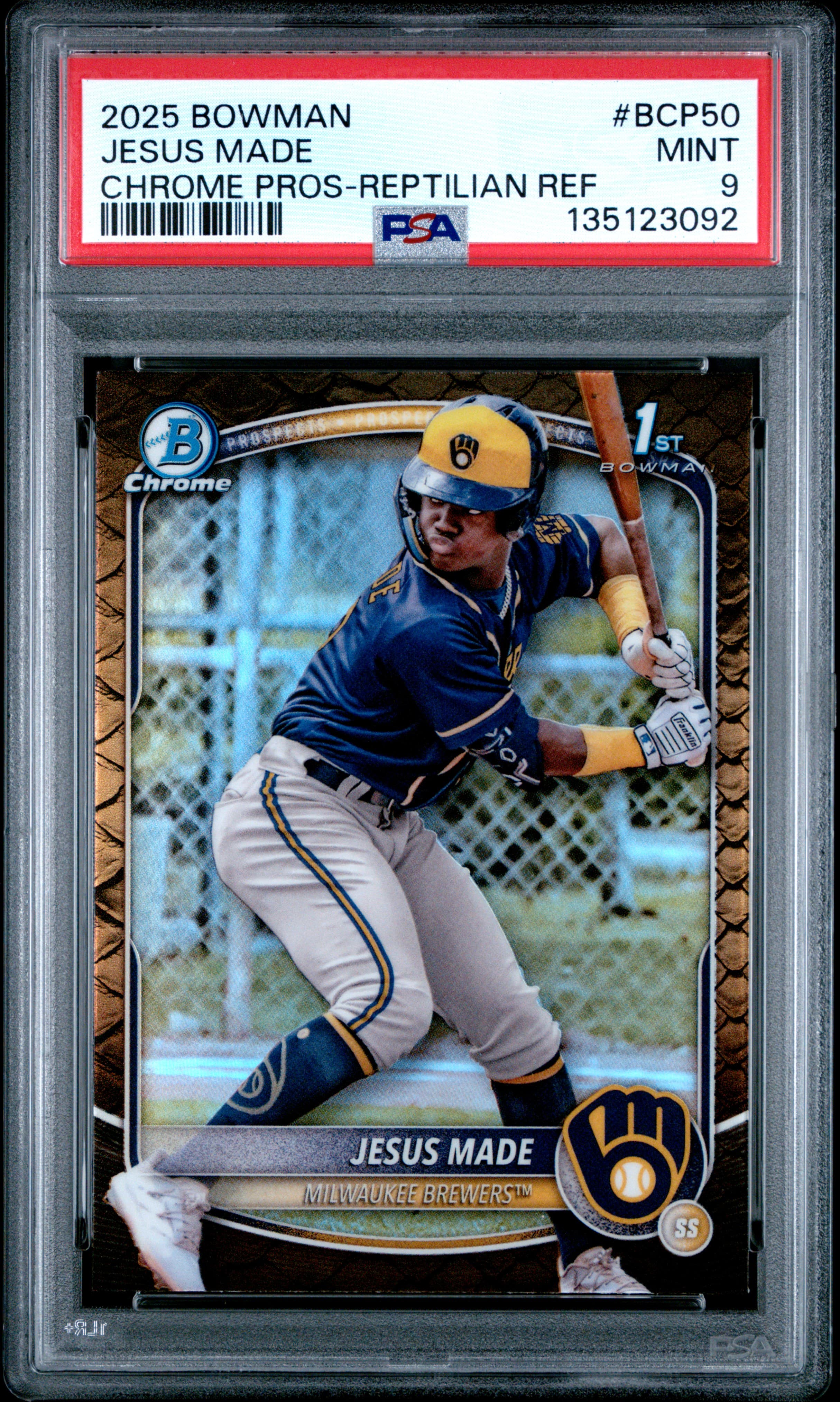 2025 BOWMAN CHROME PROSPECTS JESUS MADE #BCP50 CHROME PROS-REPTILIAN REF MINT 9 135123092