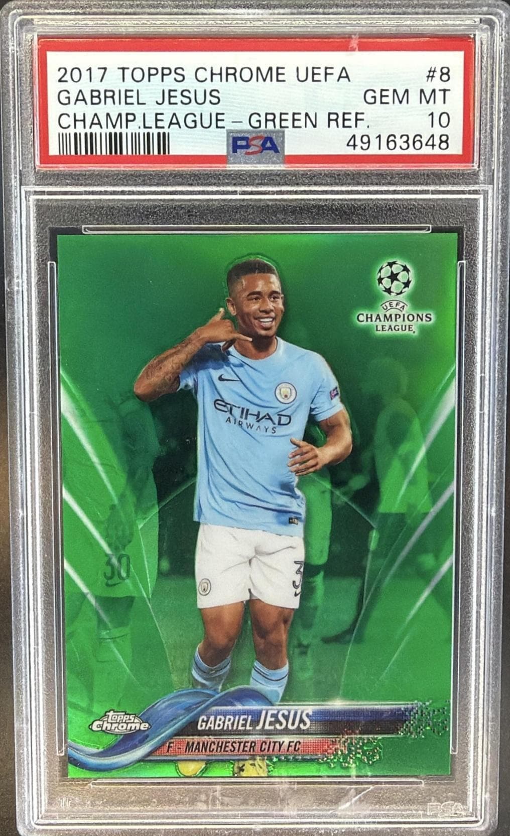 2017 TOPPS CHROME UEFA CHAMPIONS LEAGUE GABRIEL JESUS #8 GREEN REFRACTOR GEM MT 10 49163648