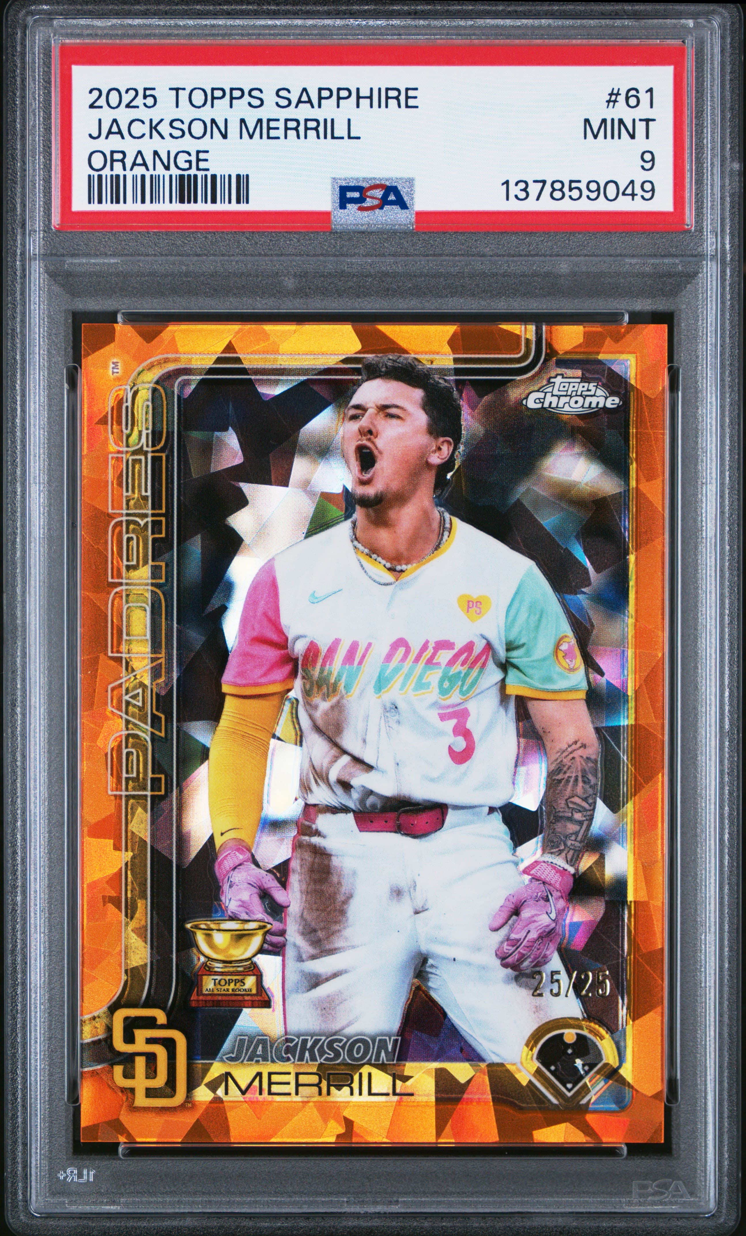 2025 TOPPS CHROME SAPPHIRE JACKSON MERRILL #61 ORANGE MINT 9 137859049