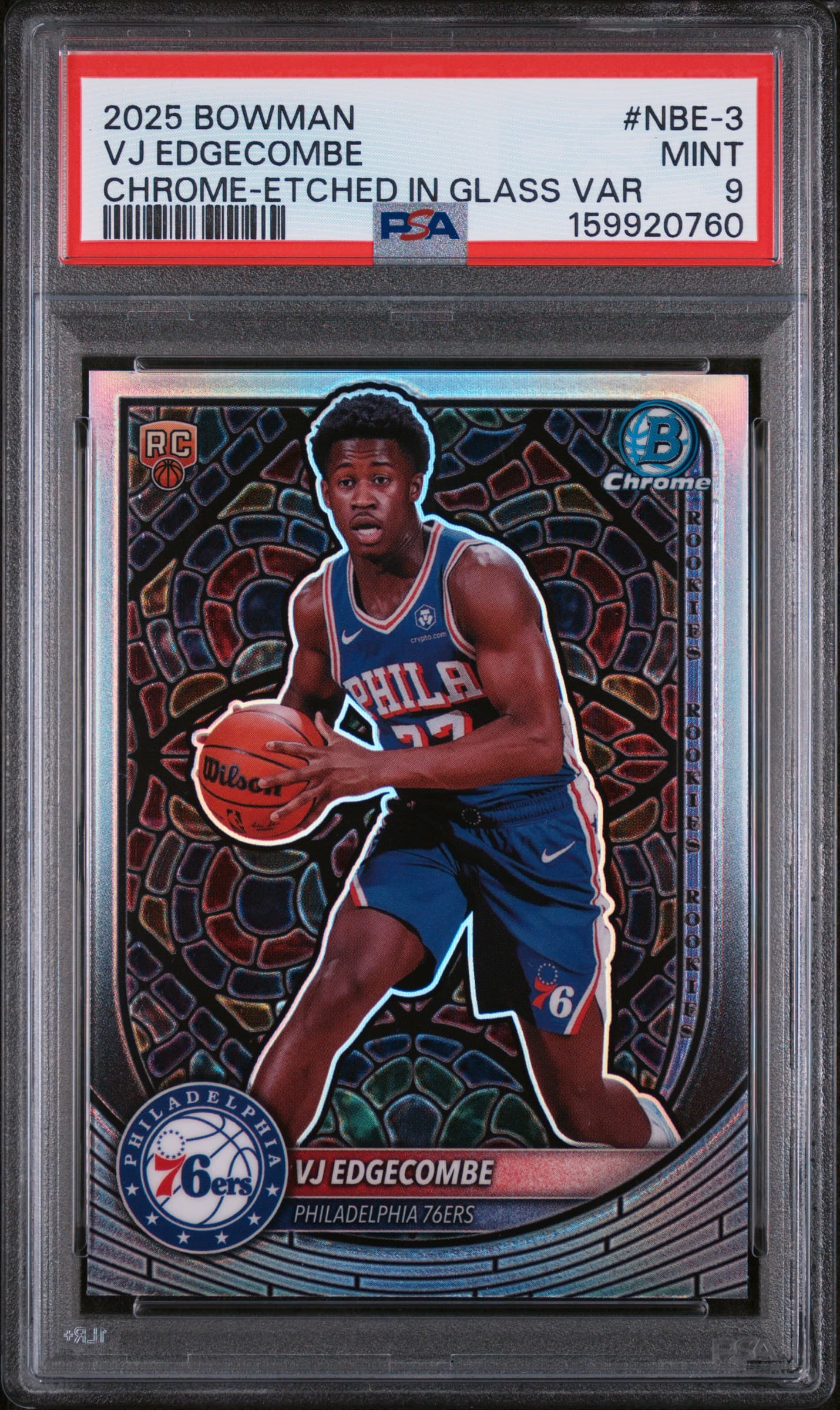 2025 BOWMAN VJ EDGECOMBE #NBE-3 CHROME-ETCHED IN GLASS VAR MINT 9 159920760