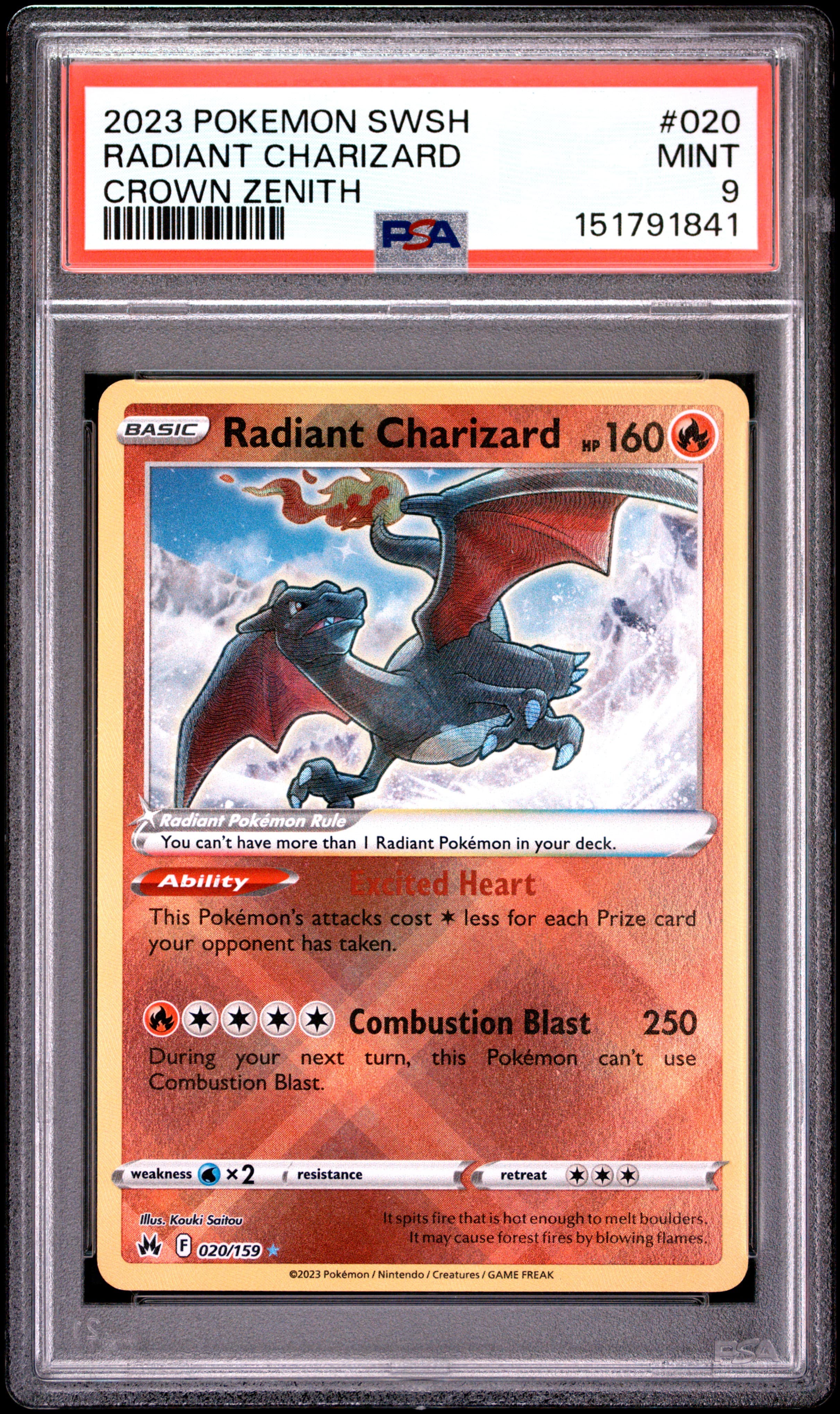 2023 POKEMON SWORD AND SHIELD CROWN ZENITH RADIANT CHARIZARD #020 CROWN ZENITH MINT 9 151791841