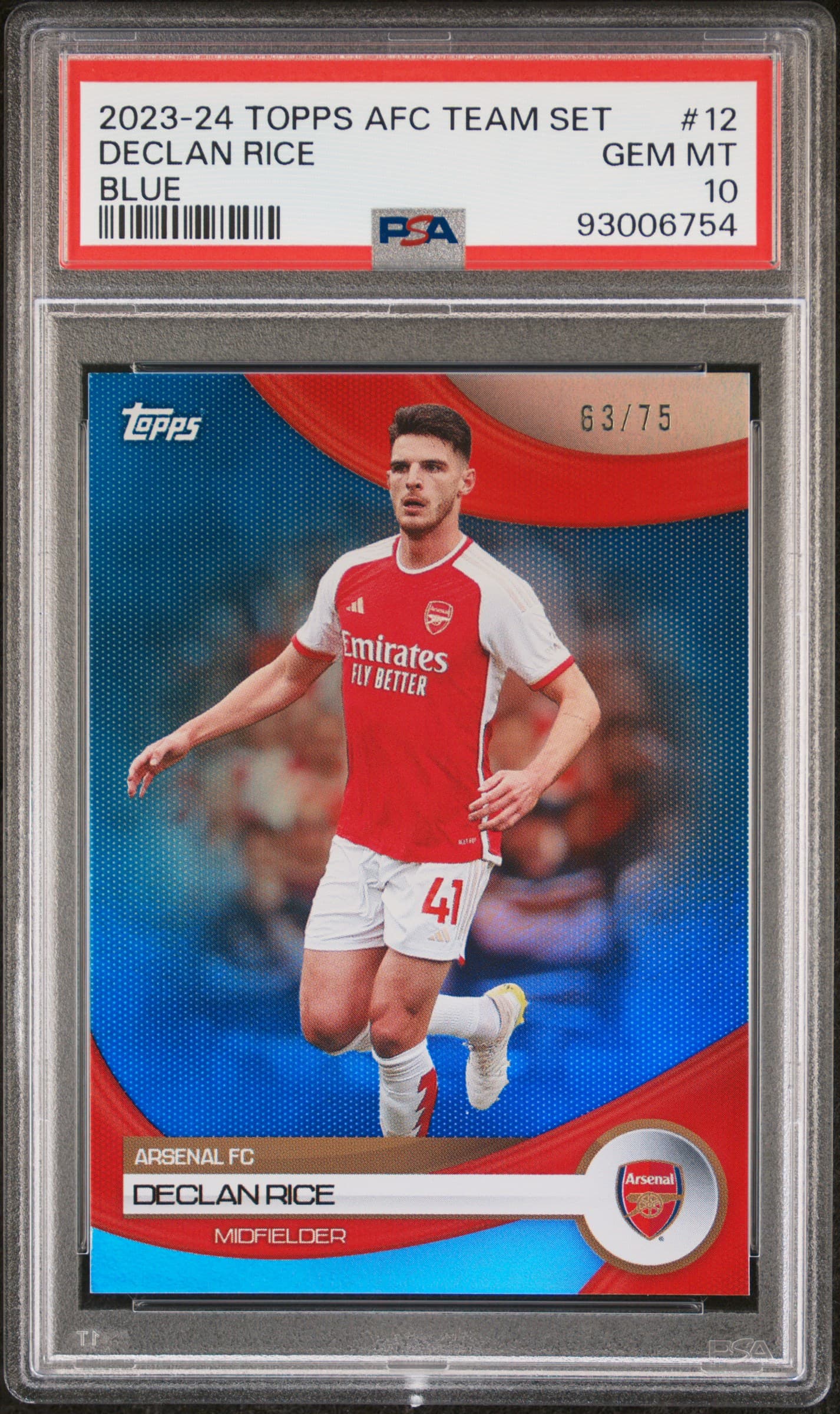 2023-24 TOPPS ARSENAL FC TEAM SET DECLAN RICE #12 BLUE GEM MT 10 93006754