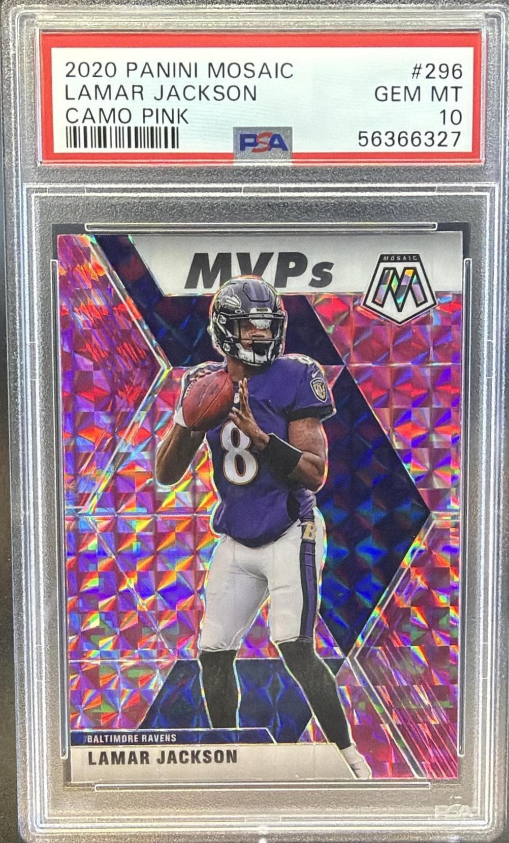 2020 PANINI MOSAIC LAMAR JACKSON #296 CAMO PINK GEM MT 10 56366327