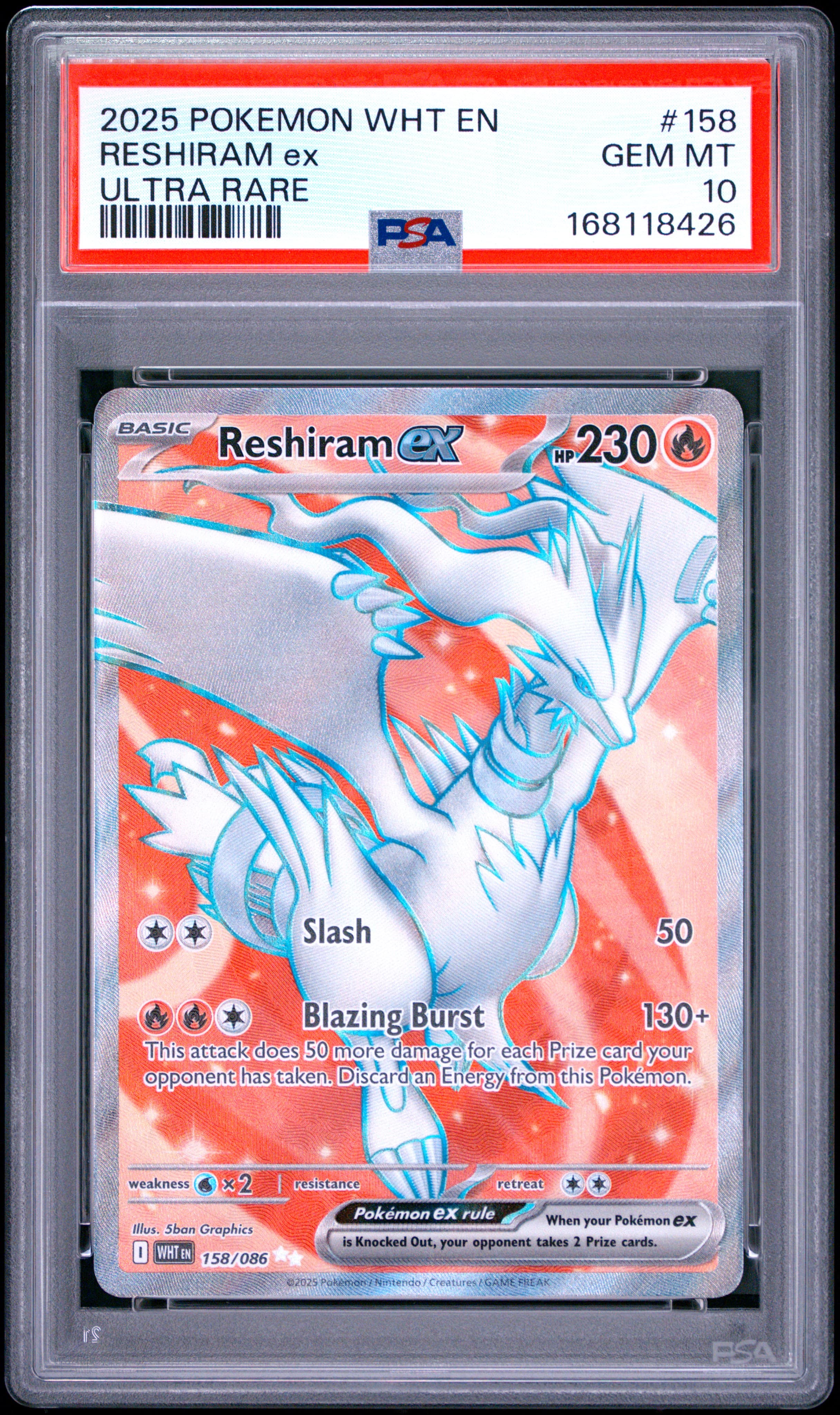 2025 POKEMON WHT EN-WHITE FLARE RESHIRAM ex #158 ULTRA RARE GEM MT 10 168118426