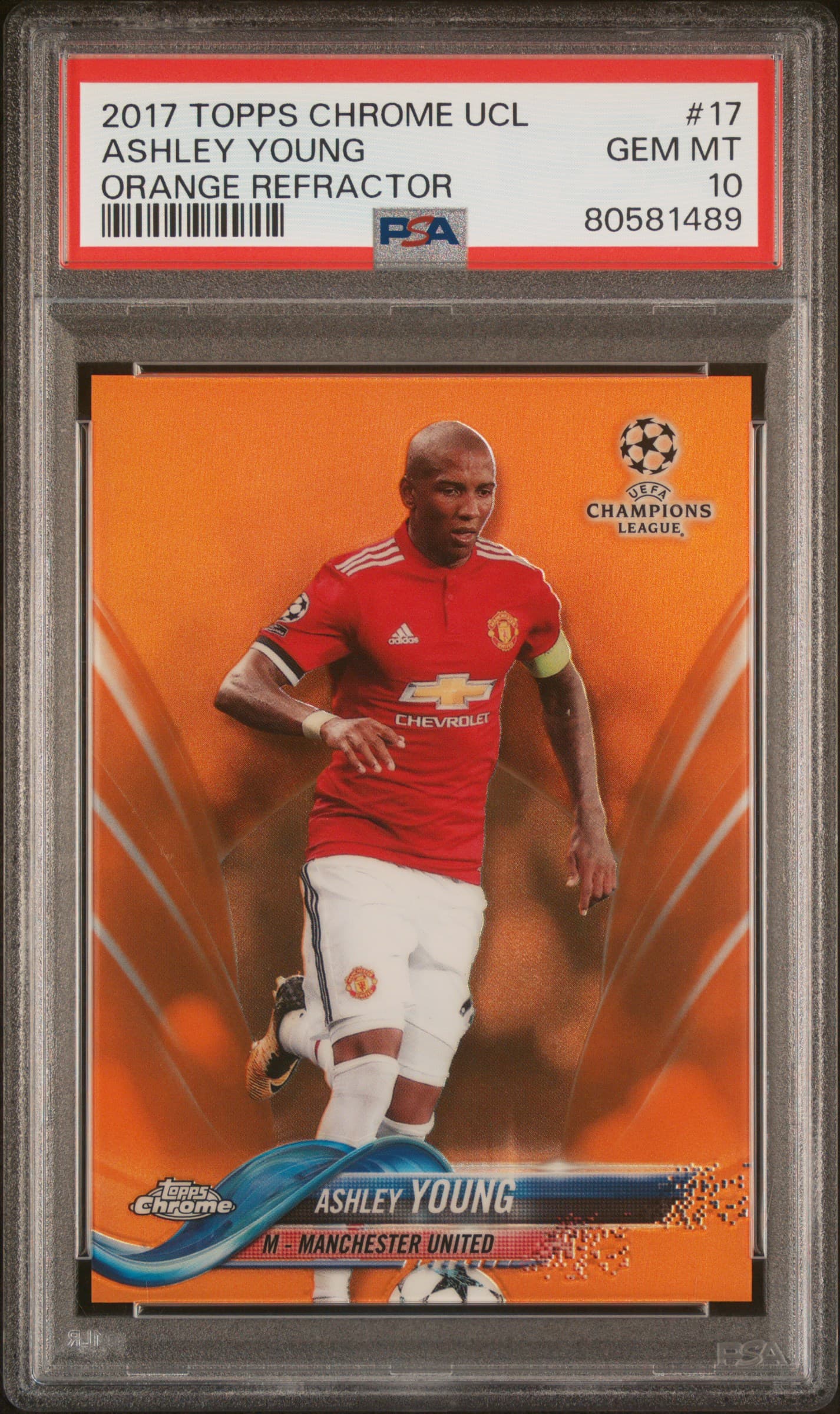 2017 TOPPS CHROME UEFA CHAMPIONS LEAGUE ASHLEY YOUNG #17 ORANGE REFRACTOR GEM MT 10 80581489