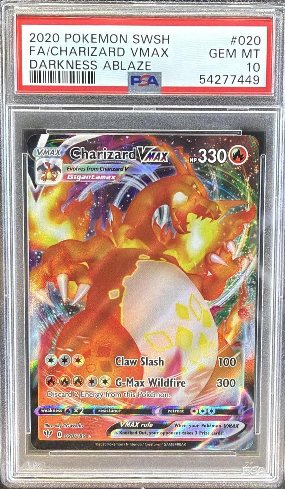 2020 POKEMON SWORD & SHIELD DARKNESS ABLAZE FA/CHARIZARD VMAX #020 DARKNESS ABLAZE GEM MT 10 54277449