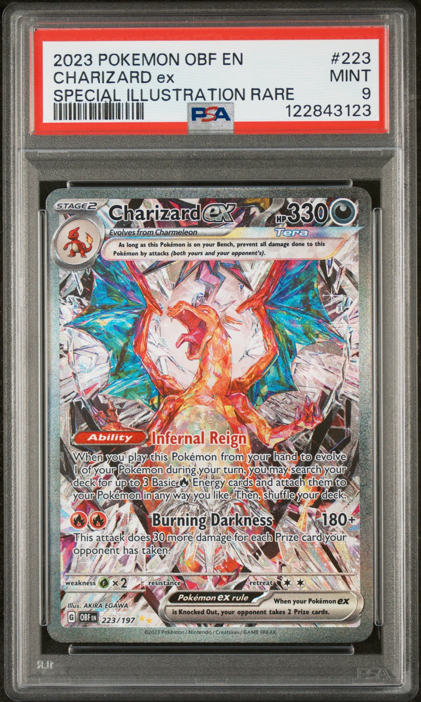 2023 POKEMON OBF EN-OBSIDIAN FLAMES CHARIZARD ex #223 SPECIAL ILLUSTRATION RARE MINT 9 122843123
