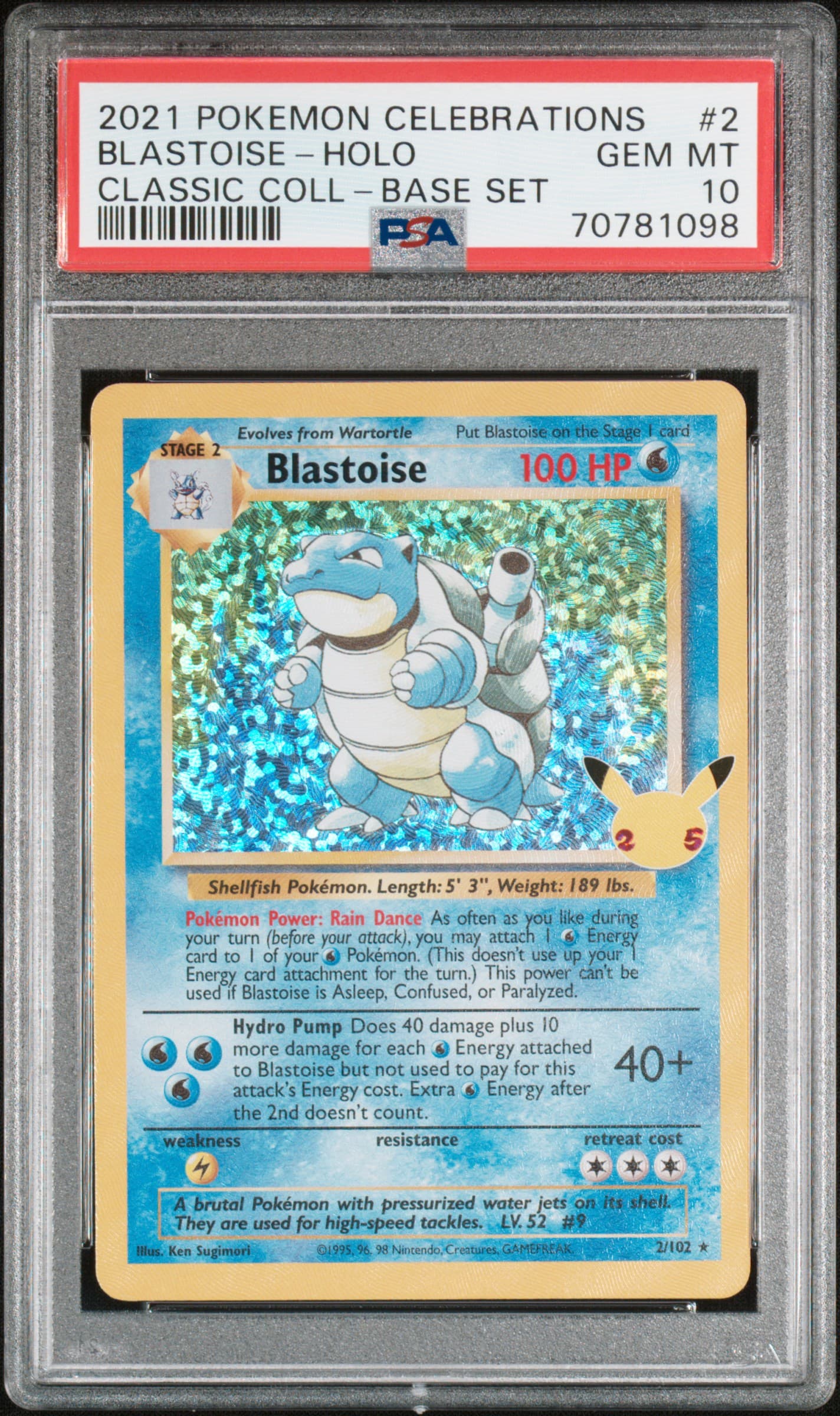 2021 POKEMON CELEBRATIONS CLASSIC COLLECTION BLASTOISE-HOLO #2 CLASSIC COLL-BASE SET GEM MT 10 70781098