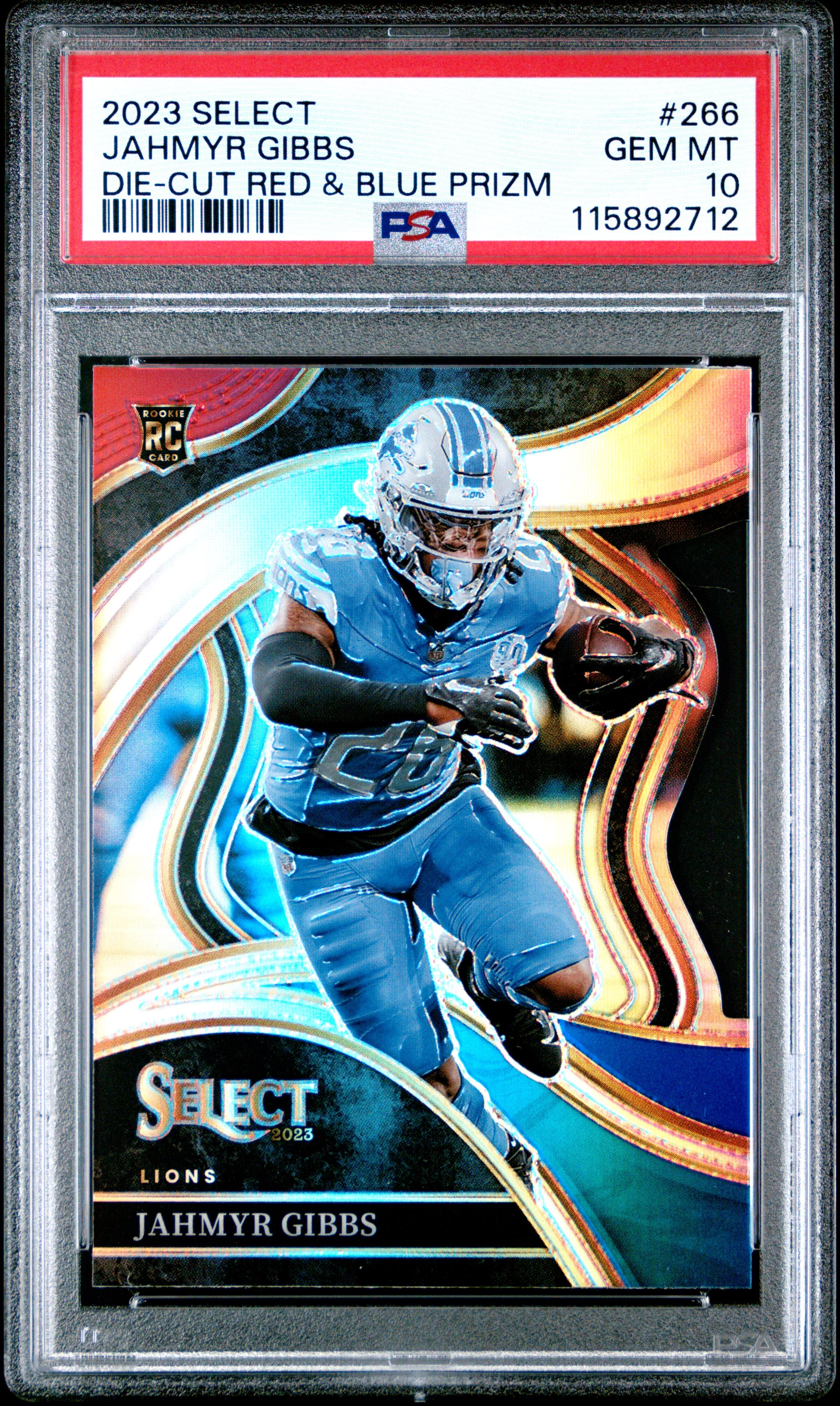 2023 PANINI SELECT JAHMYR GIBBS #266 DIE-CUT RED & BLUE PRIZM GEM MT 10 115892712