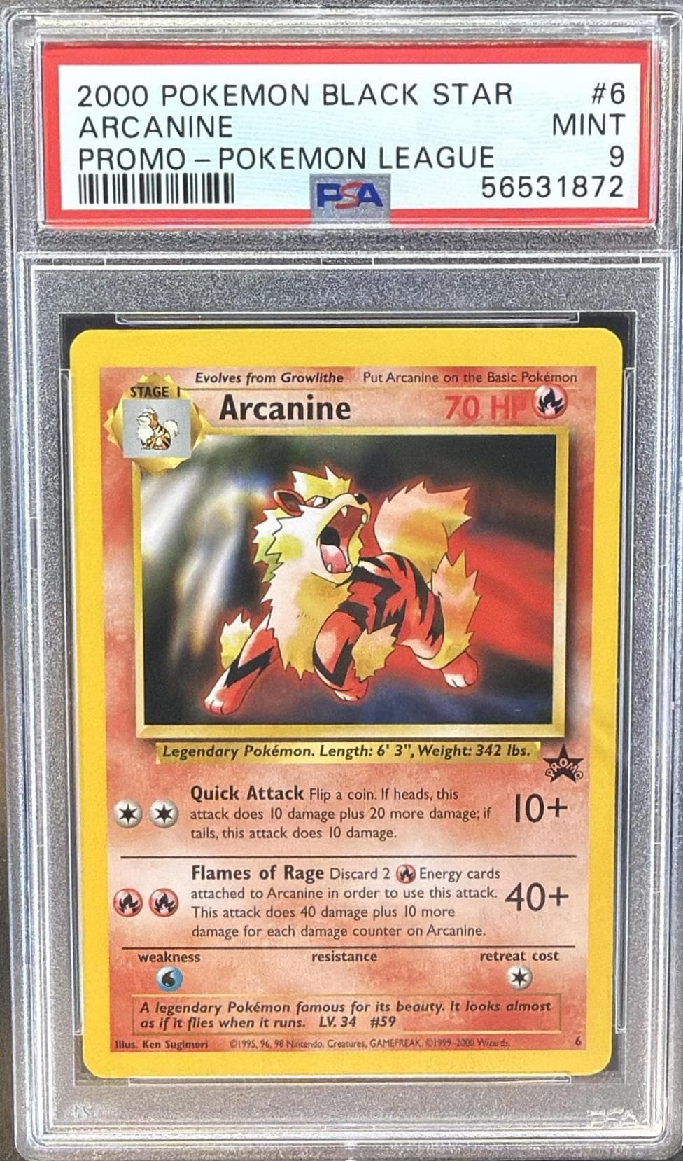 2000 POKEMON PROMO BLACK STAR ARCANINE #6 PROMO-POKEMON LEAGUE MINT 9 56531872