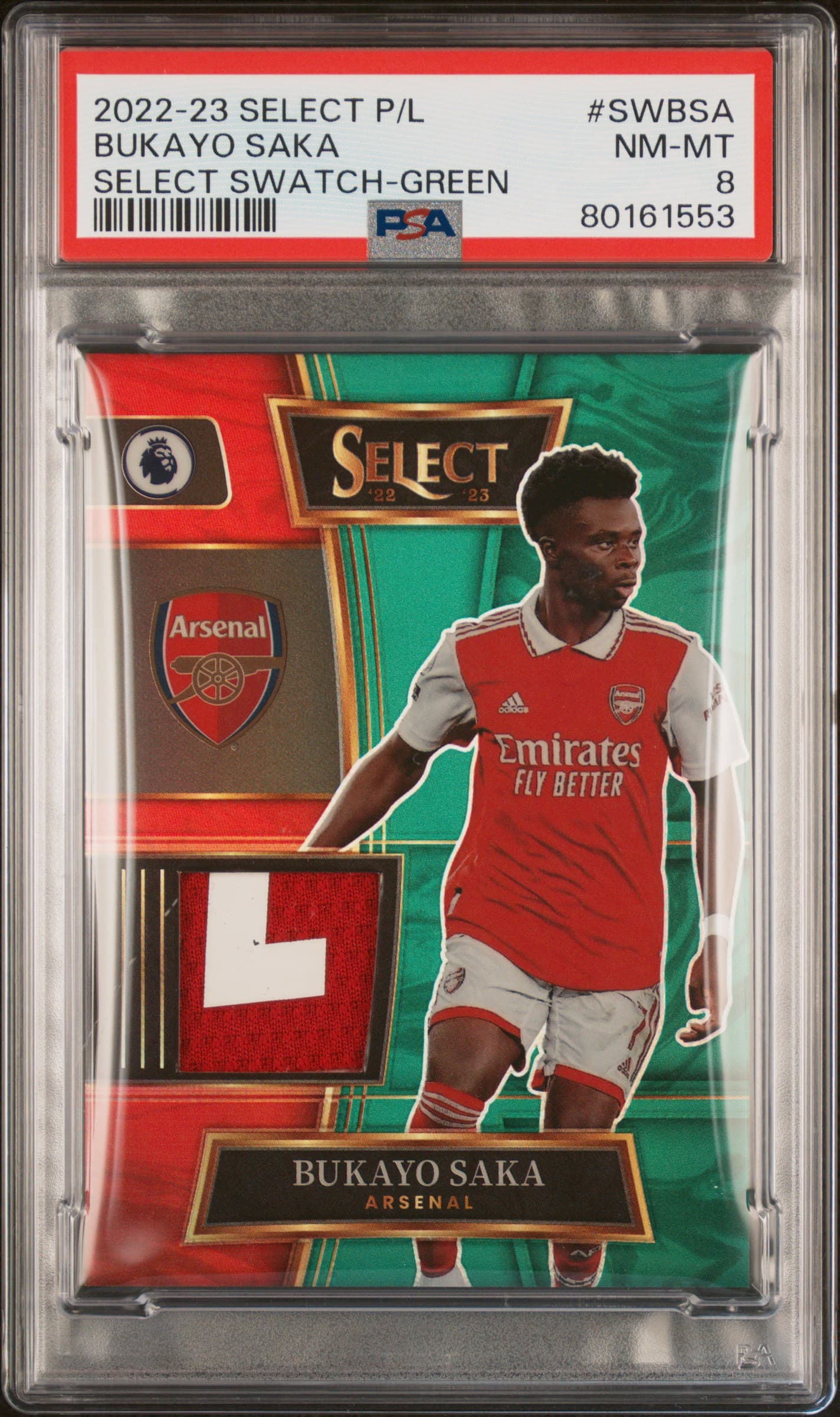 2022-23 PANINI SELECT PREMIER LEAGUE SELECT SWATCHES BUKAYO SAKA #SWBSA SELECT SWATCH-GREEN NM-MT 8 80161553