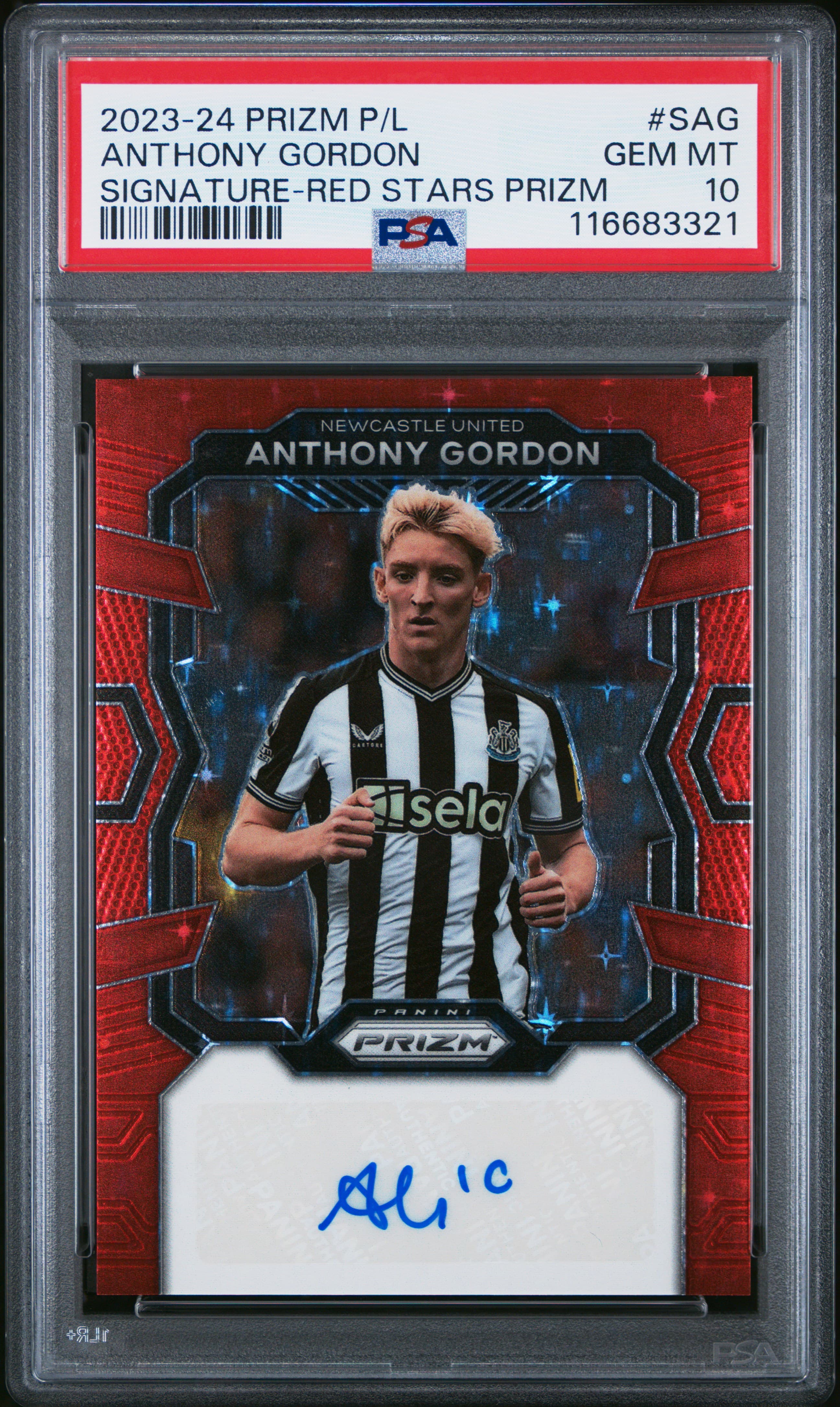 2023-24 PANINI PRIZM PREMIER LEAGUE SIGNATURES ANTHONY GORDON #SAG SIGNATURE-RED STARS PRIZM GEM MT 10 116683321